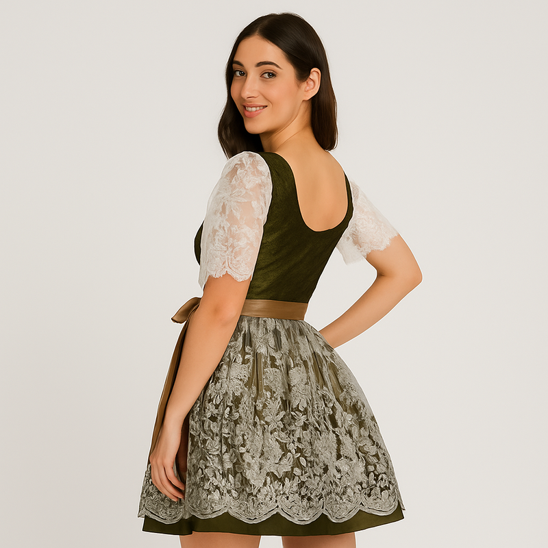 Damen Dirndl mit Spitzenmieder und Schleifendetail