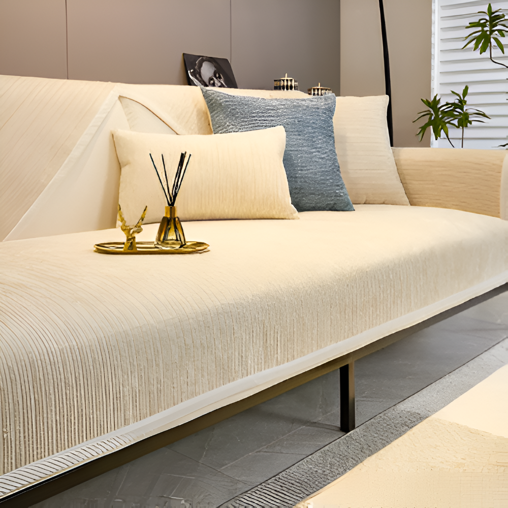 Chic Striped Chenille Sofabezug - Atmungsaktiver, Strukturierter, Haustierfreundliche, Rutschfester Sofabezug