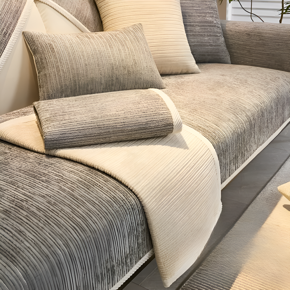 Chic Striped Chenille Sofabezug - Atmungsaktiver, Strukturierter, Haustierfreundliche, Rutschfester Sofabezug