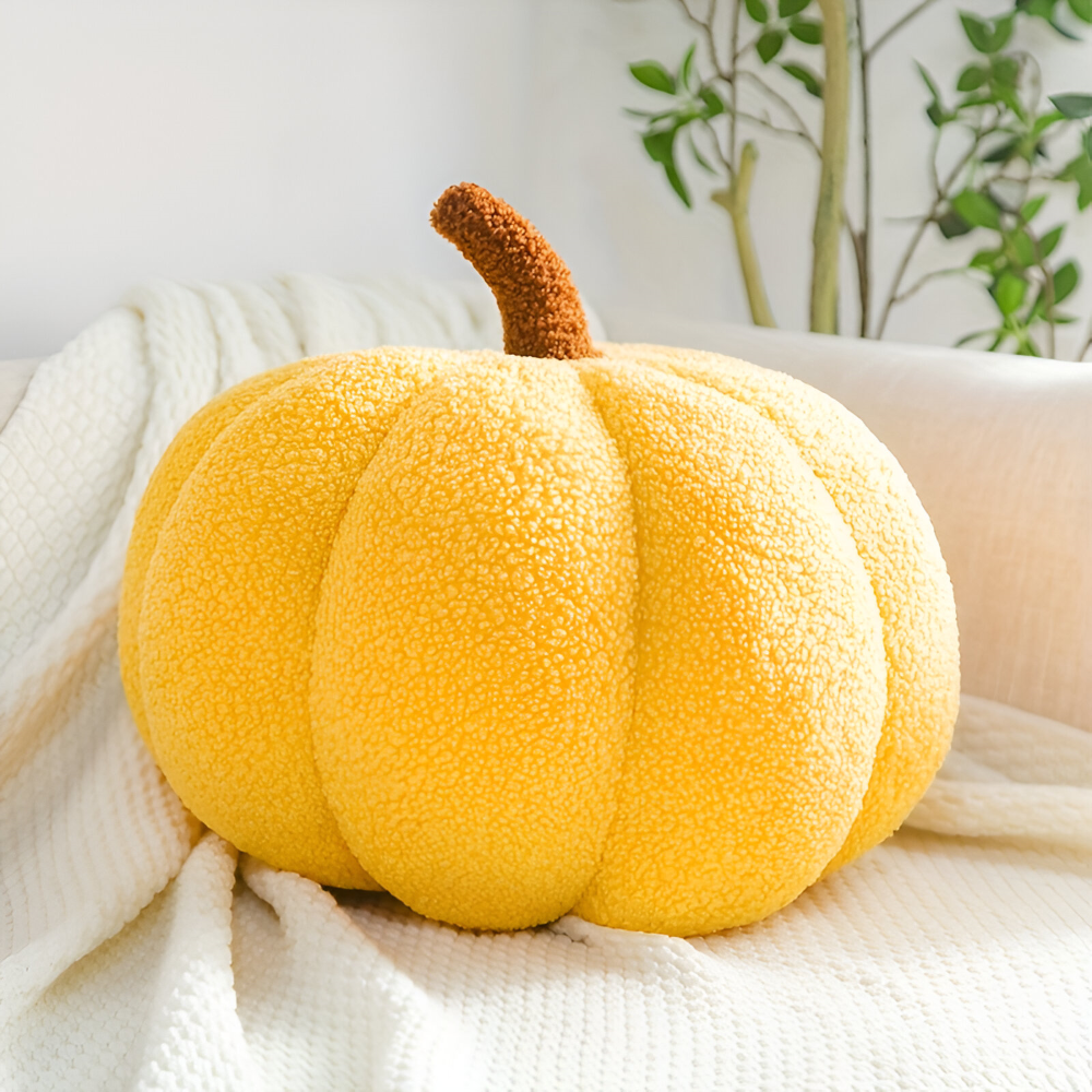 Halloween - Kürbis Dekokissen aus Teddy-Plüsch 20x30 cm