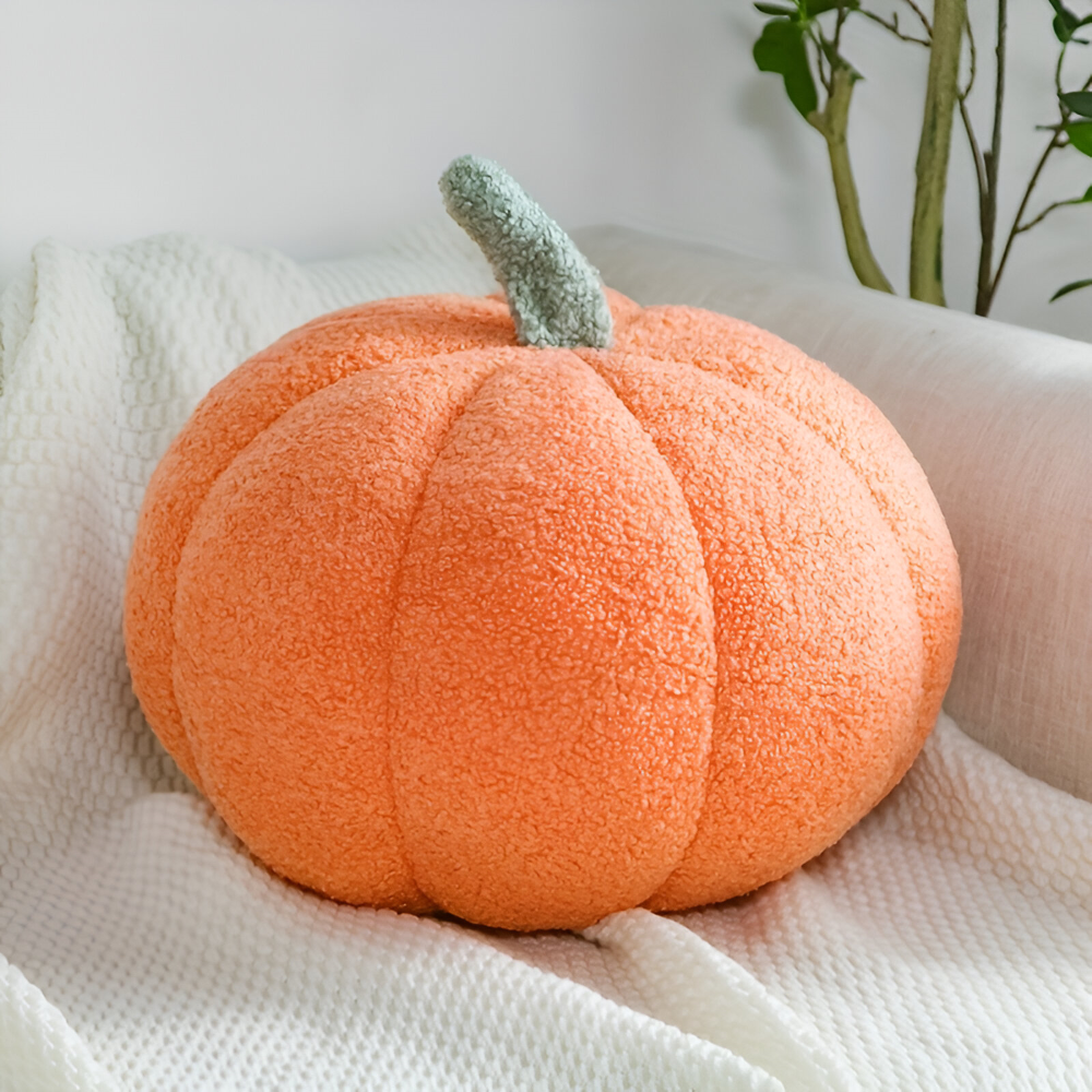 Halloween - Kürbis Dekokissen aus Teddy-Plüsch 20x30 cm