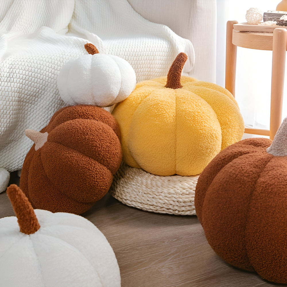 Halloween - Kürbis Dekokissen aus Teddy-Plüsch 20x30 cm