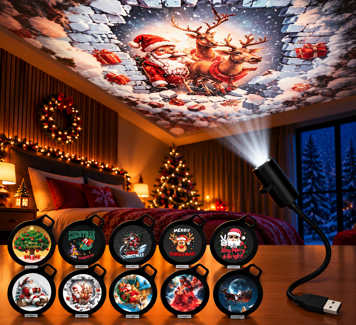FestiveBeam - USB LED Weihnachtsprojektorlampe mit Festlichen Mustern