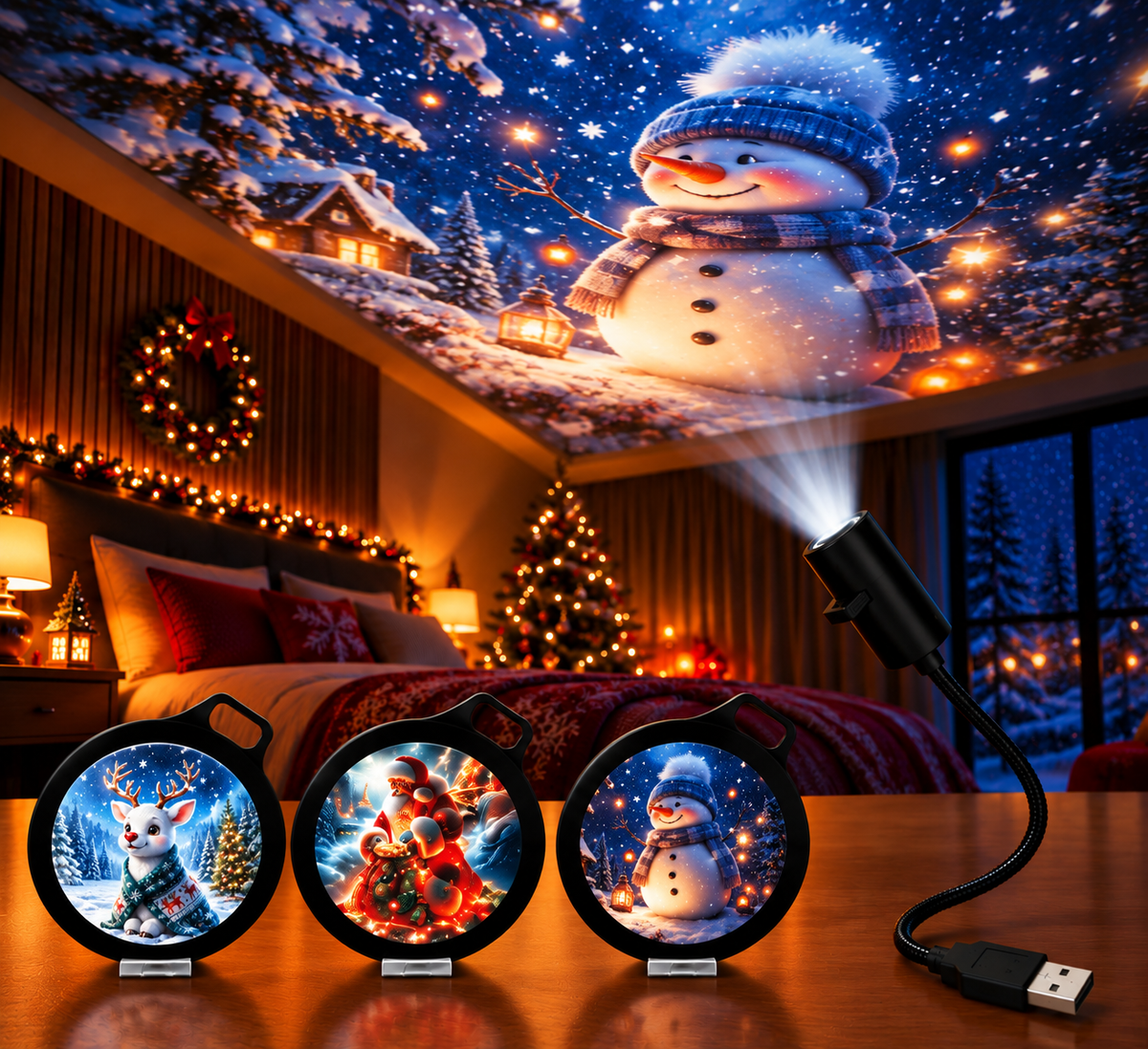 FestiveBeam - USB LED Weihnachtsprojektorlampe mit Festlichen Mustern
