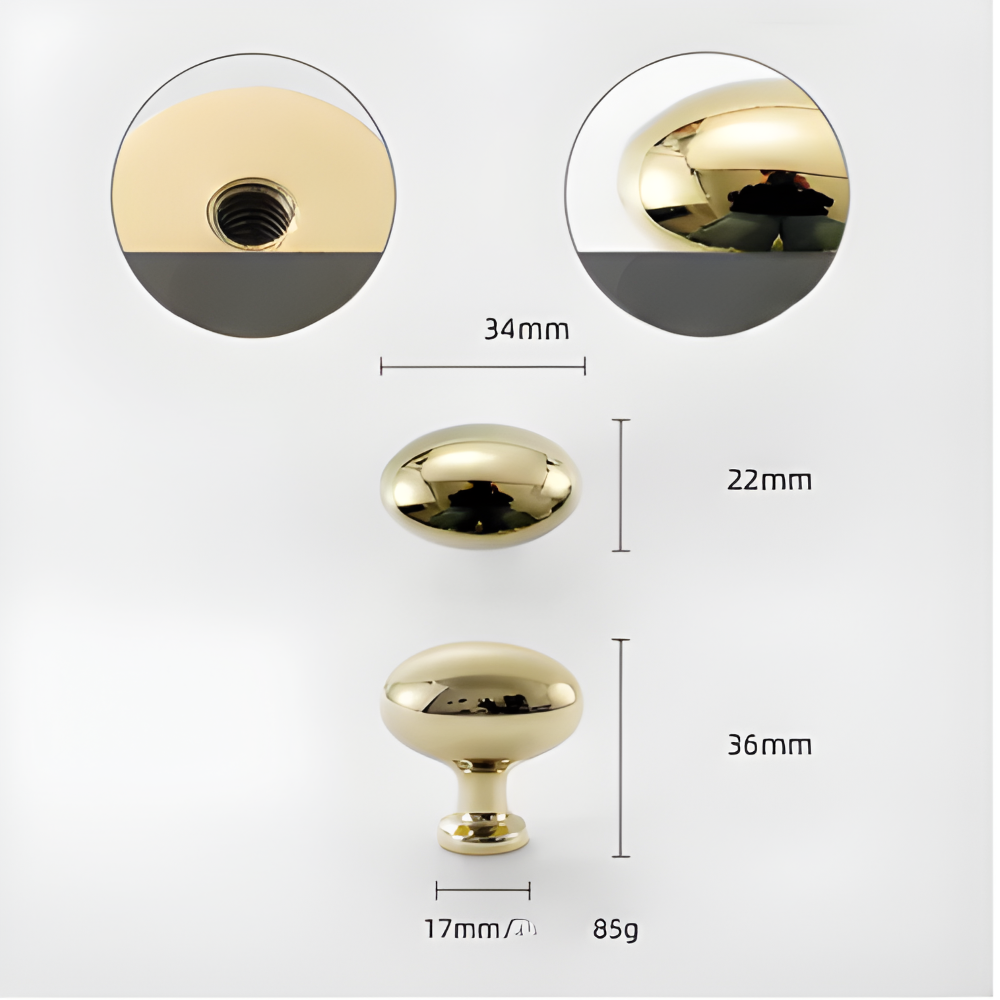 Massive - Messing Schrankknöpfe 34x22 mm