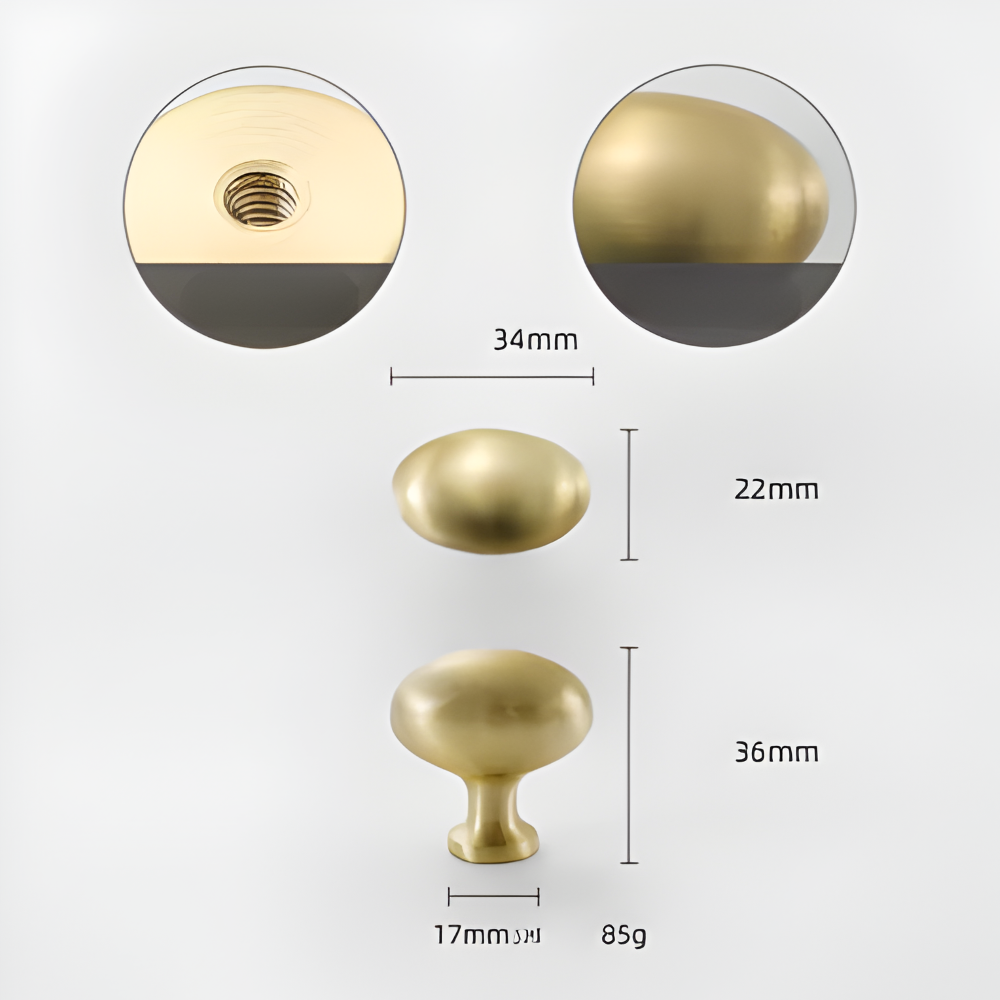 Massive - Messing Schrankknöpfe 34x22 mm