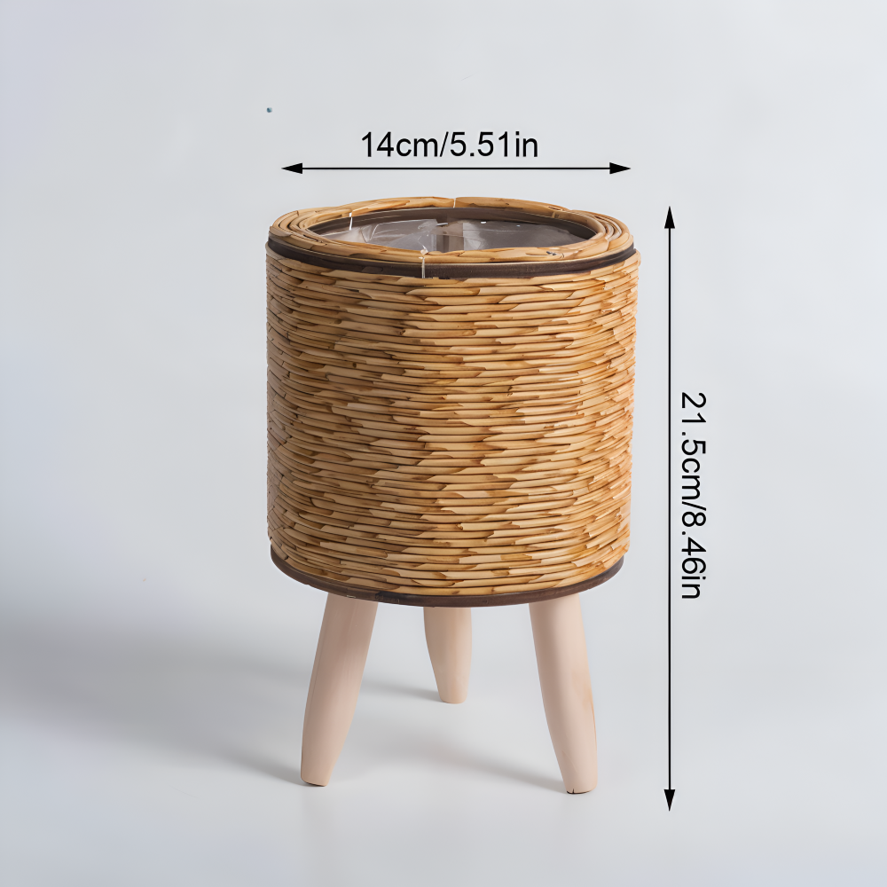 Rattanoptik - Pflanzgefäß mit Holzfüßen