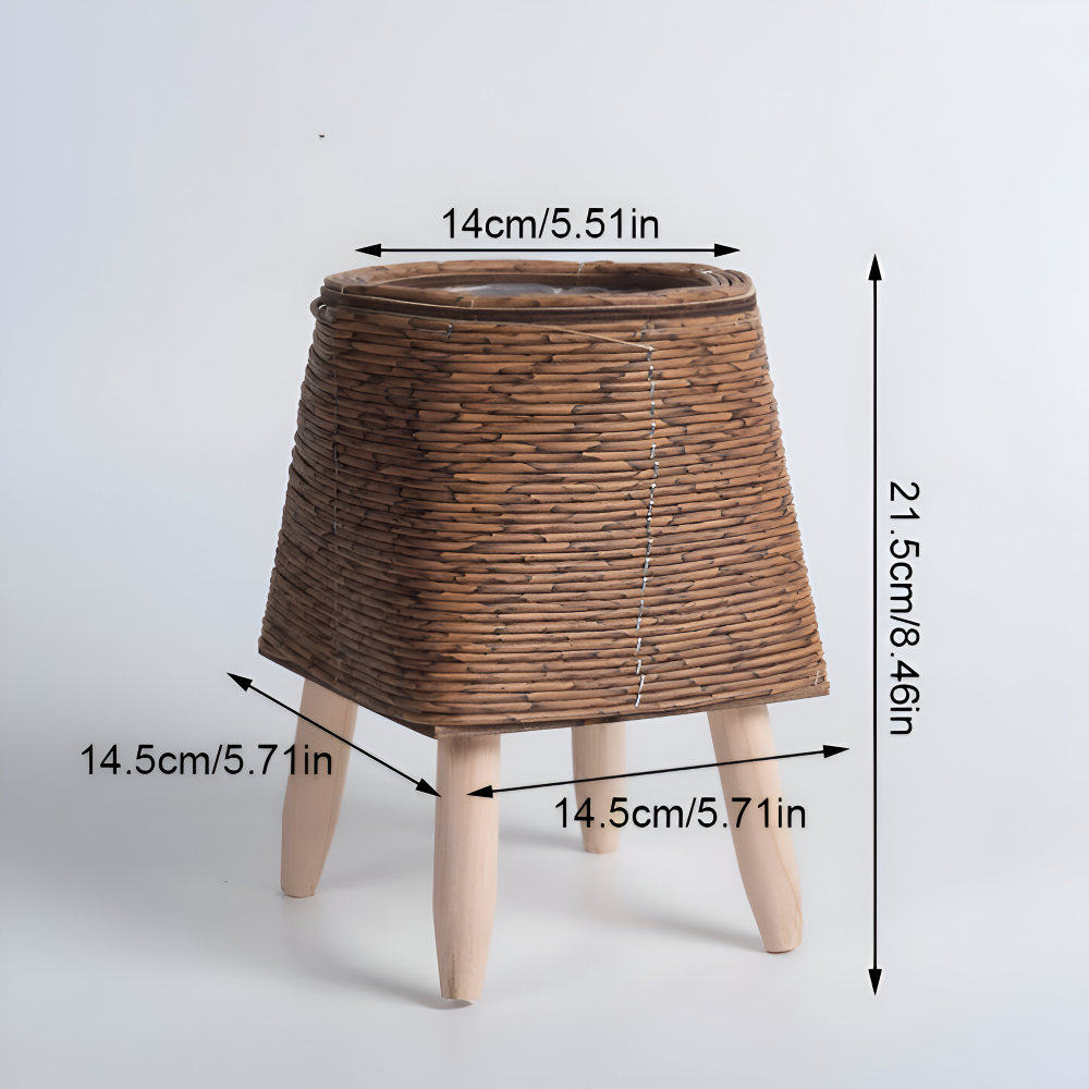 Rattanoptik - Pflanzgefäß mit Holzfüßen