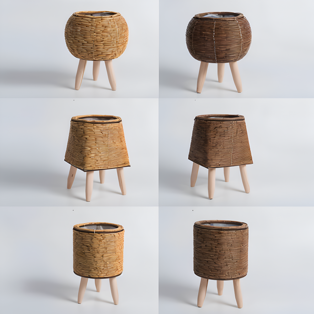 Rattanoptik - Pflanzgefäß mit Holzfüßen
