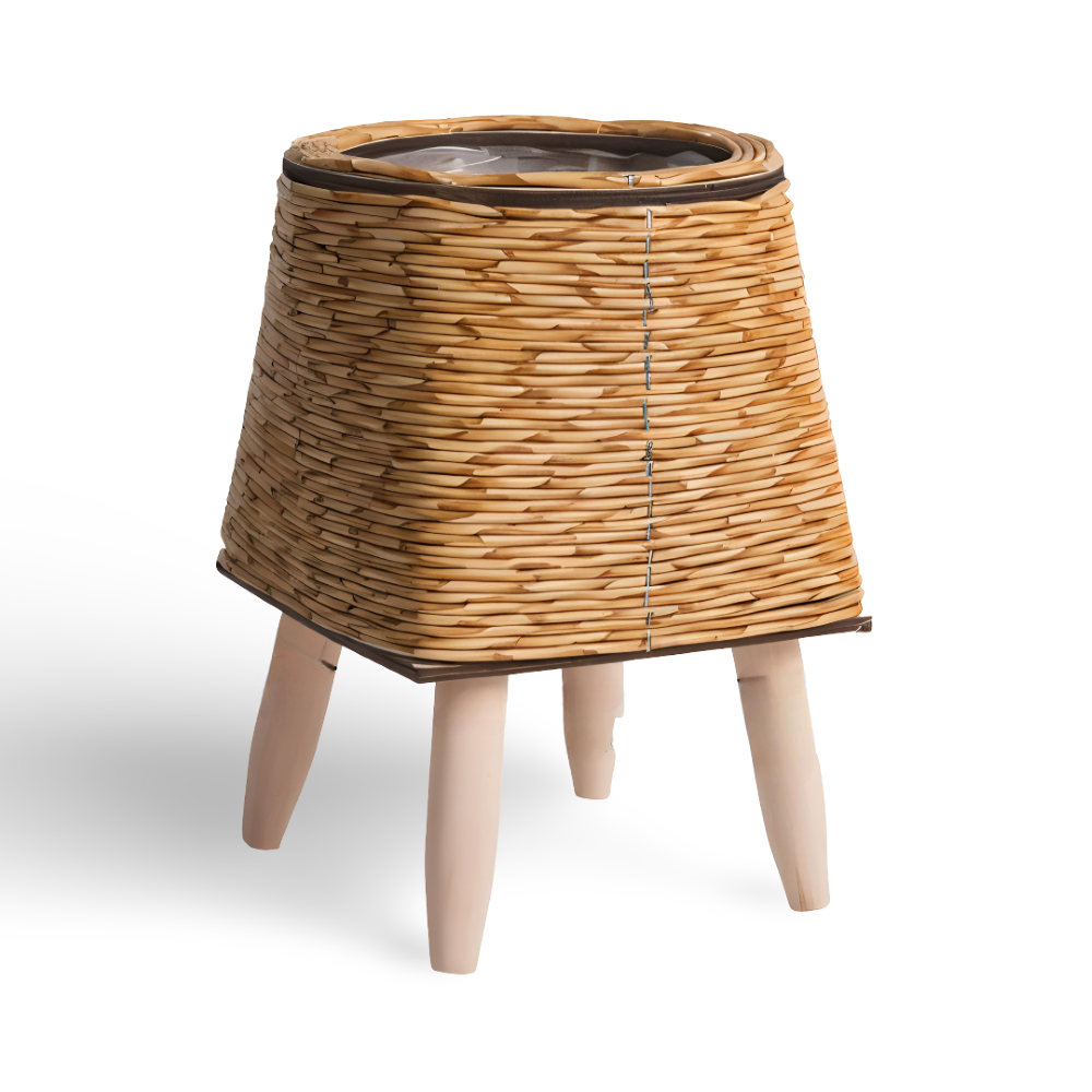 Rattanoptik - Pflanzgefäß mit Holzfüßen
