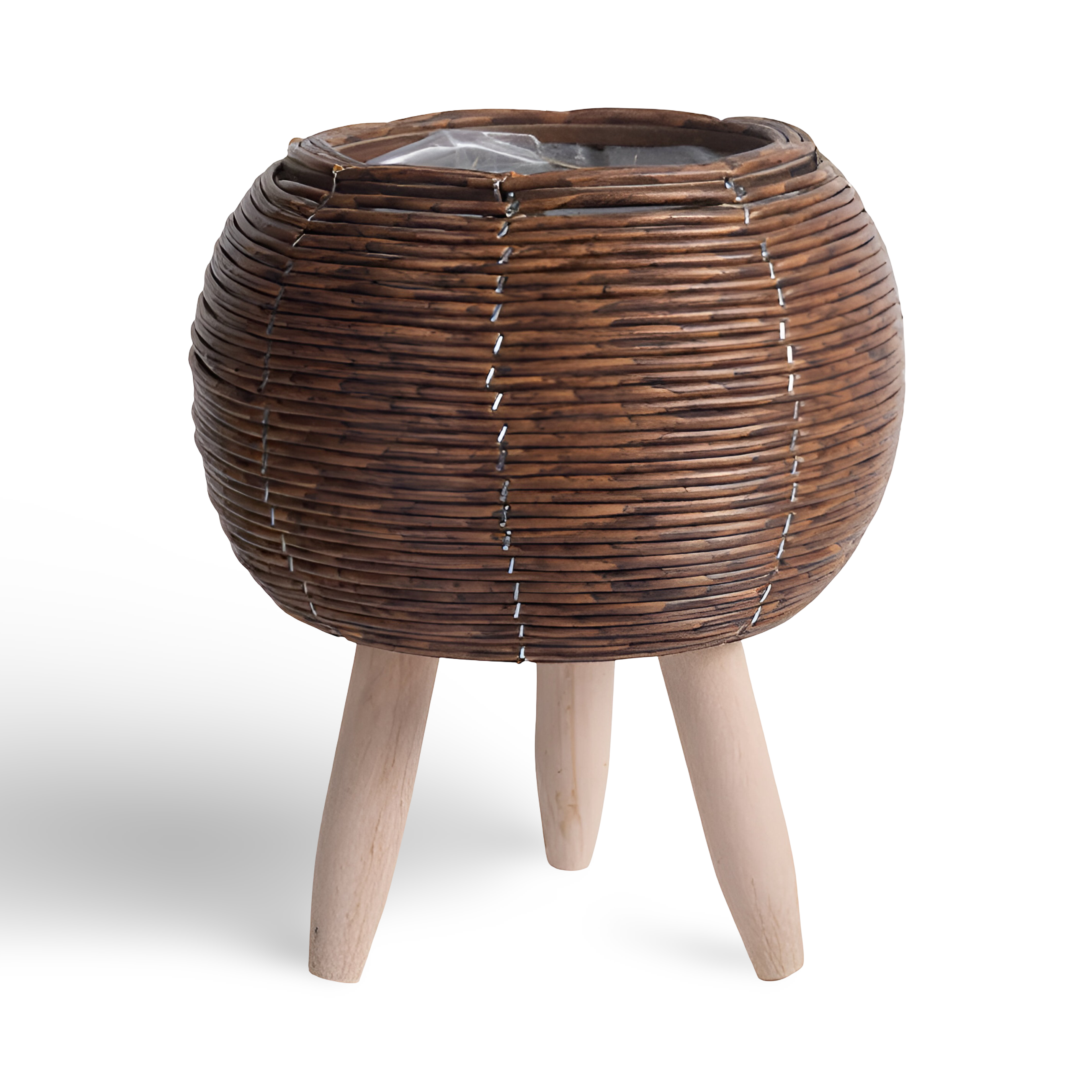 Rattanoptik - Pflanzgefäß mit Holzfüßen