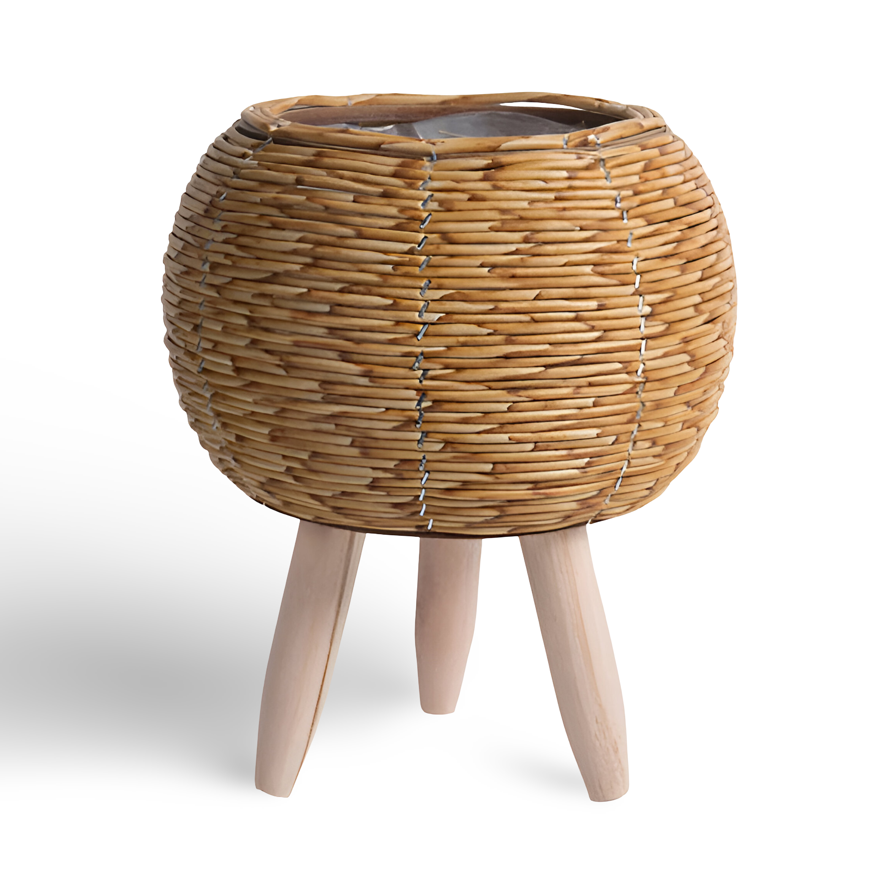Rattanoptik - Pflanzgefäß mit Holzfüßen