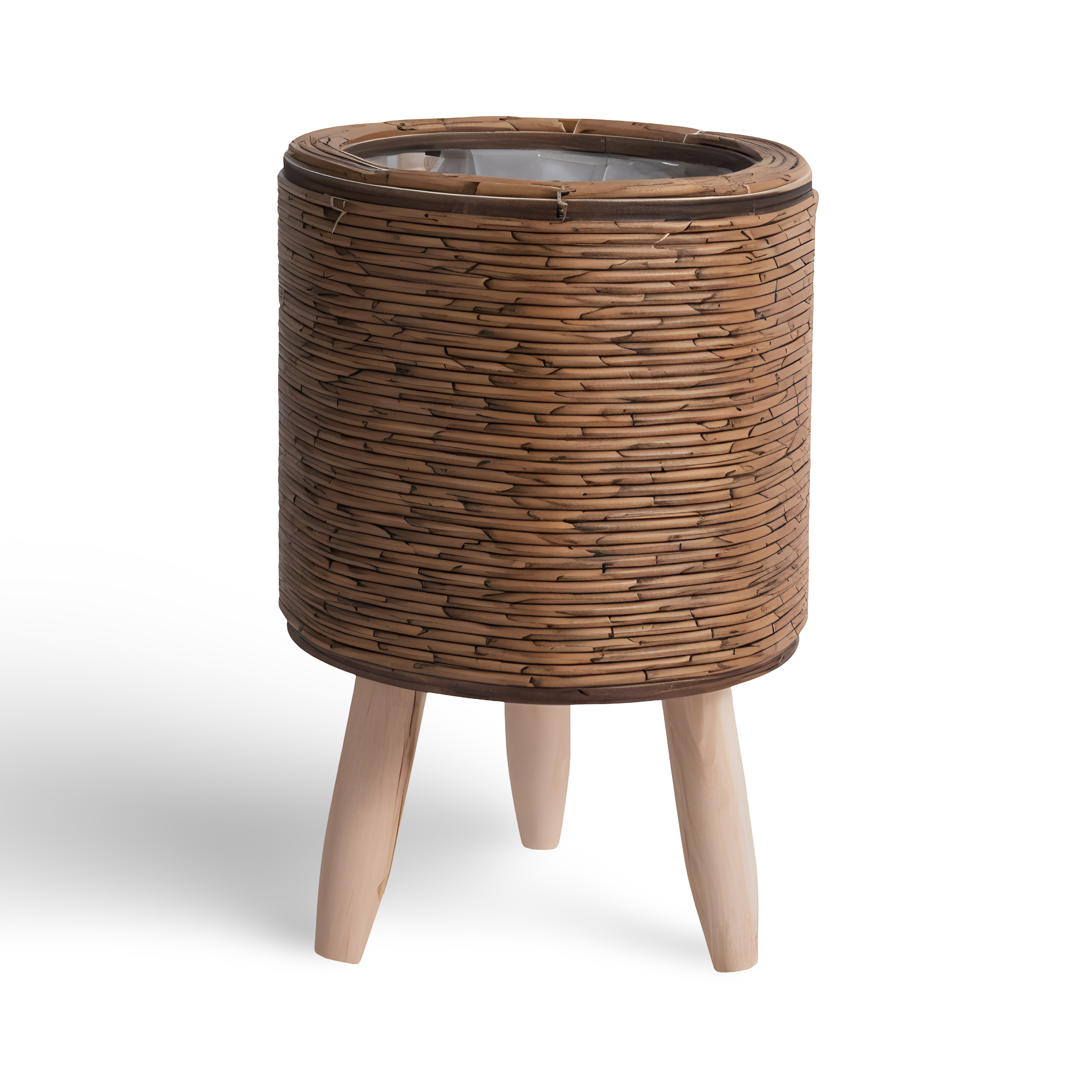 Rattanoptik - Pflanzgefäß mit Holzfüßen