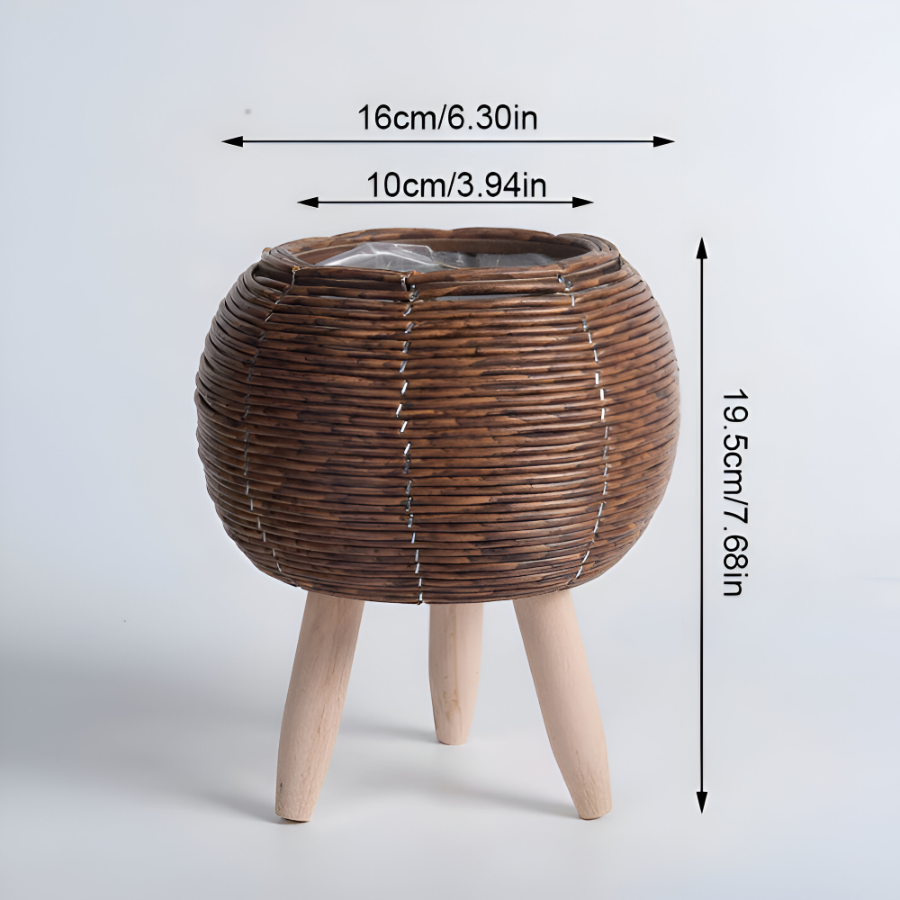 Rattanoptik - Pflanzgefäß mit Holzfüßen
