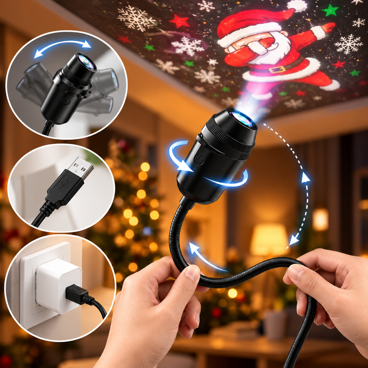 FestiveBeam - USB LED Weihnachtsprojektorlampe mit Festlichen Mustern