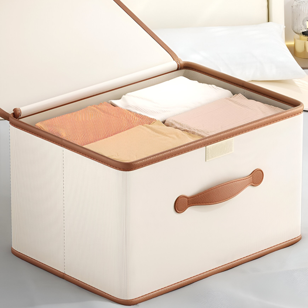 Aufbewahrungsbox - faltbar mit Deckel & Ledergriffen