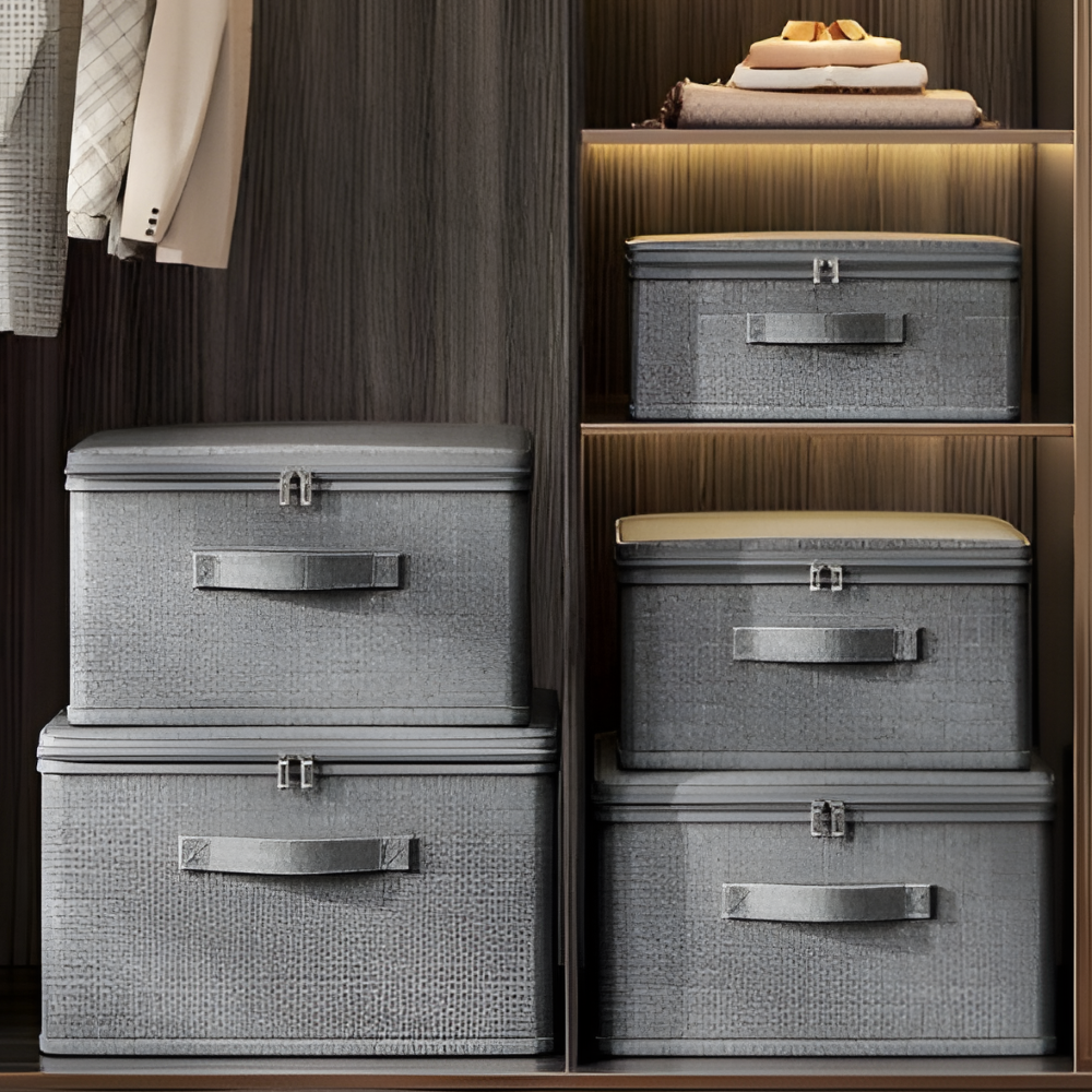Grau - Stoff-Aufbewahrungsbox mit Deckel aus Stoff S–XXL