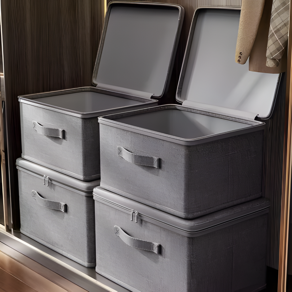Grau - Stoff-Aufbewahrungsbox mit Deckel aus Stoff S–XXL