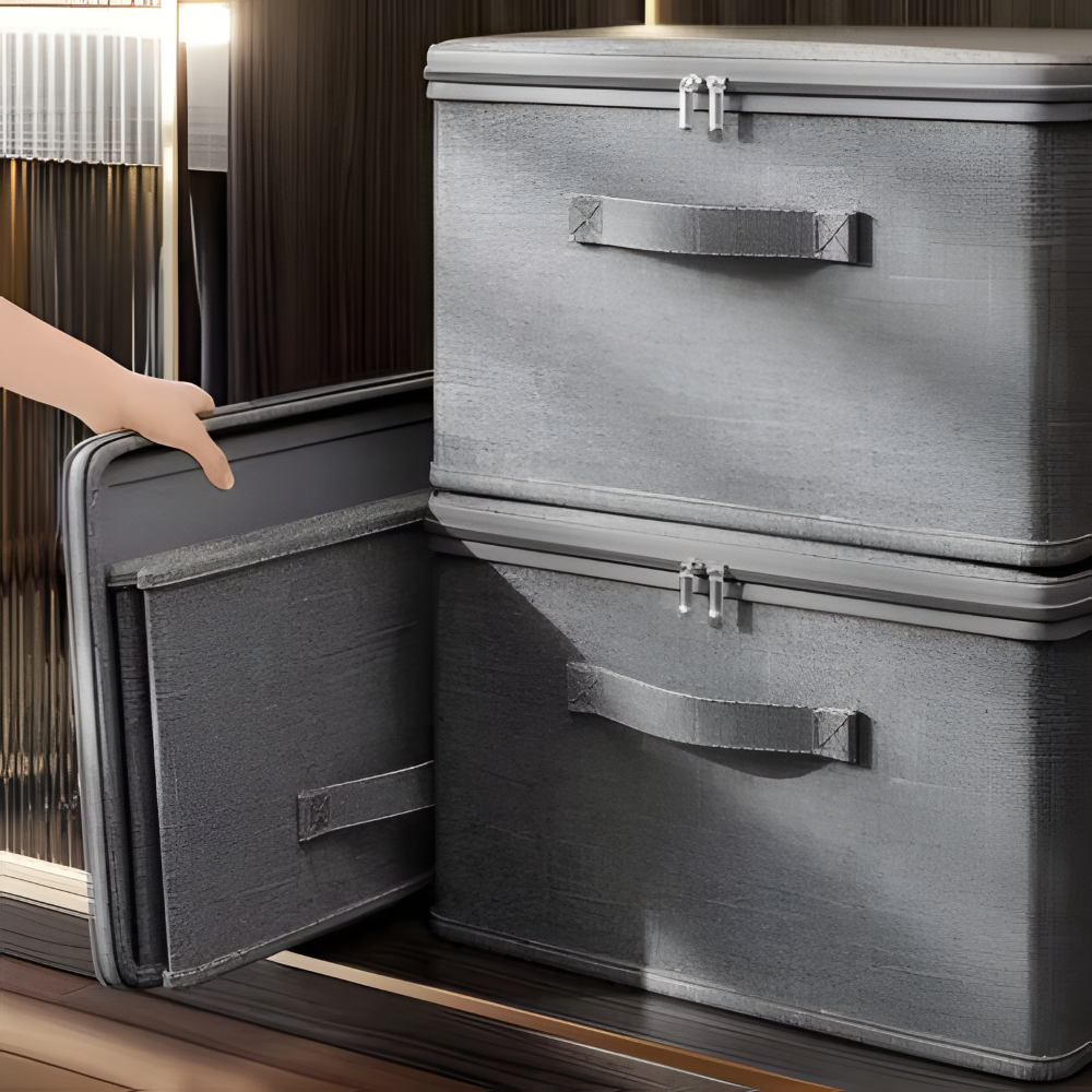 Grau - Stoff-Aufbewahrungsbox mit Deckel aus Stoff S–XXL