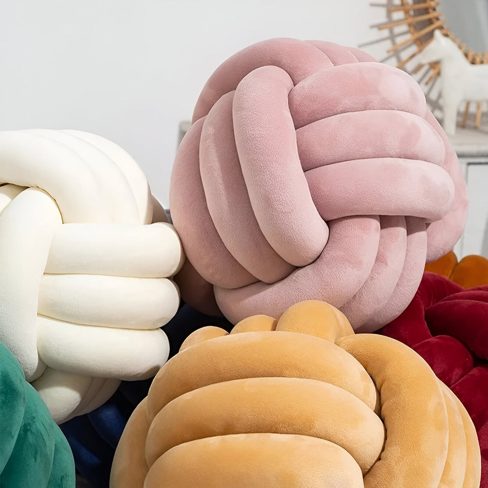 Knotenkissen - Rundes Knotenkissen aus Plüsch 22/28 cm