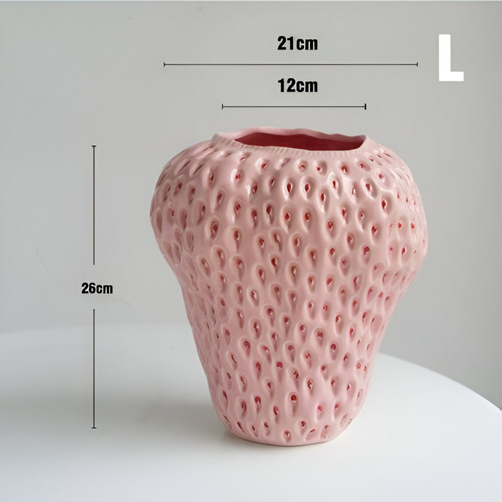 Handgefertigte Erdbeer-Keramik-Blumenvase – Elegante Wohnkultur