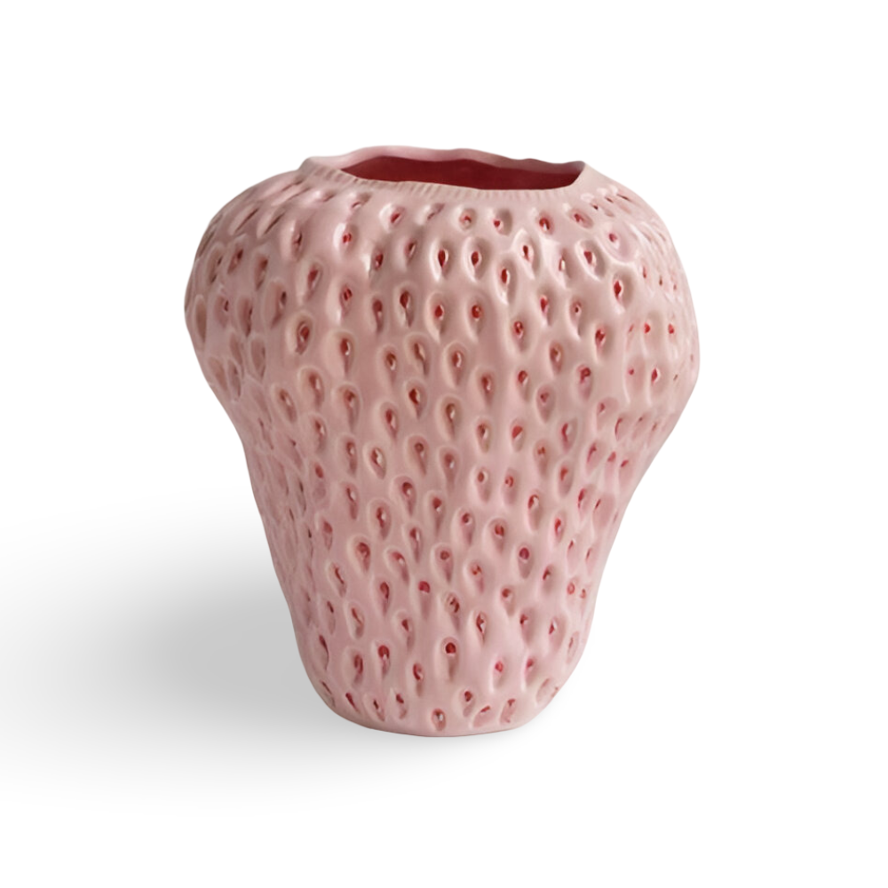 Handgefertigte Erdbeer-Keramik-Blumenvase – Elegante Wohnkultur