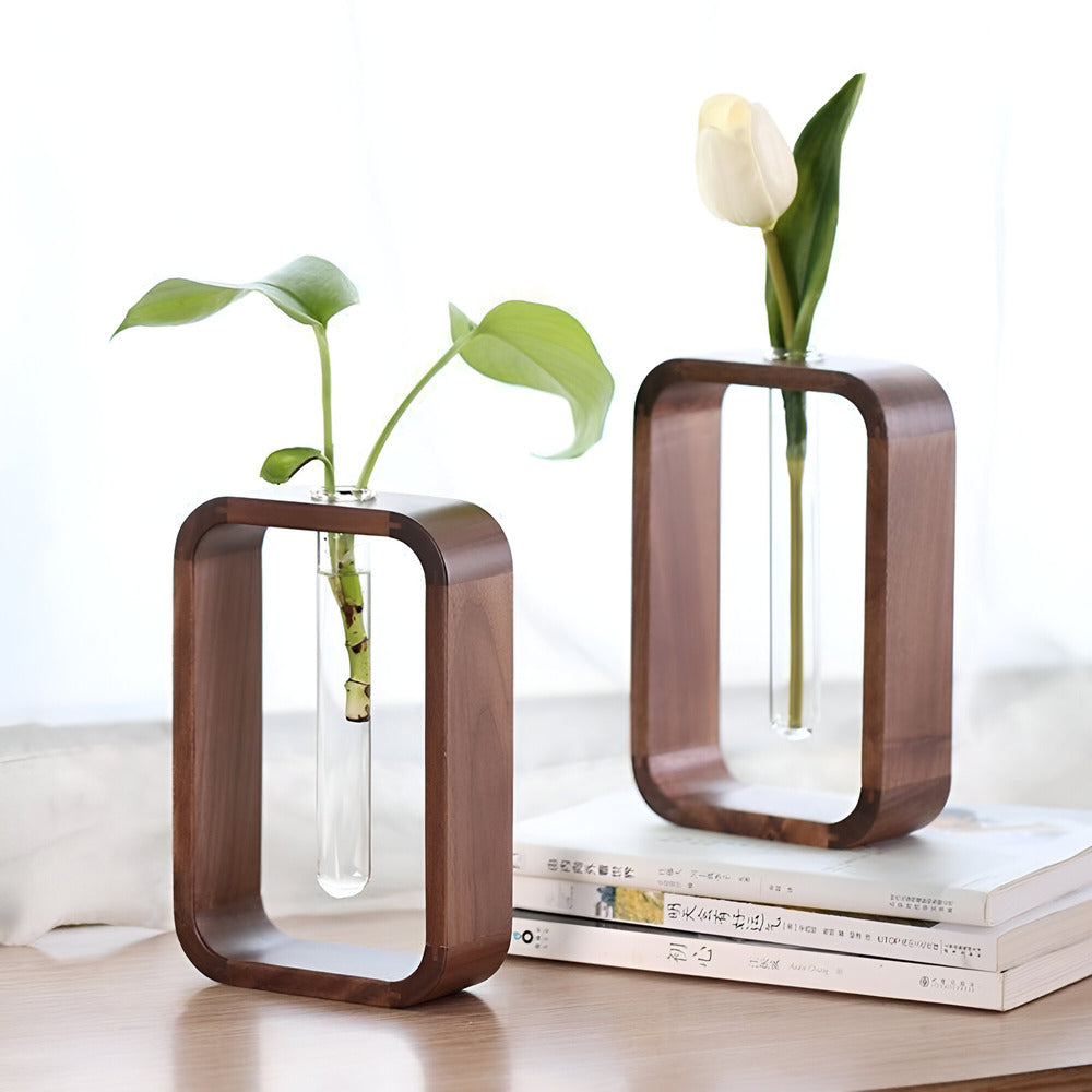 Elegante Holz Glas Pflanzenvase | Idealer dekorativer Pflanzer für Gartenliebhaber