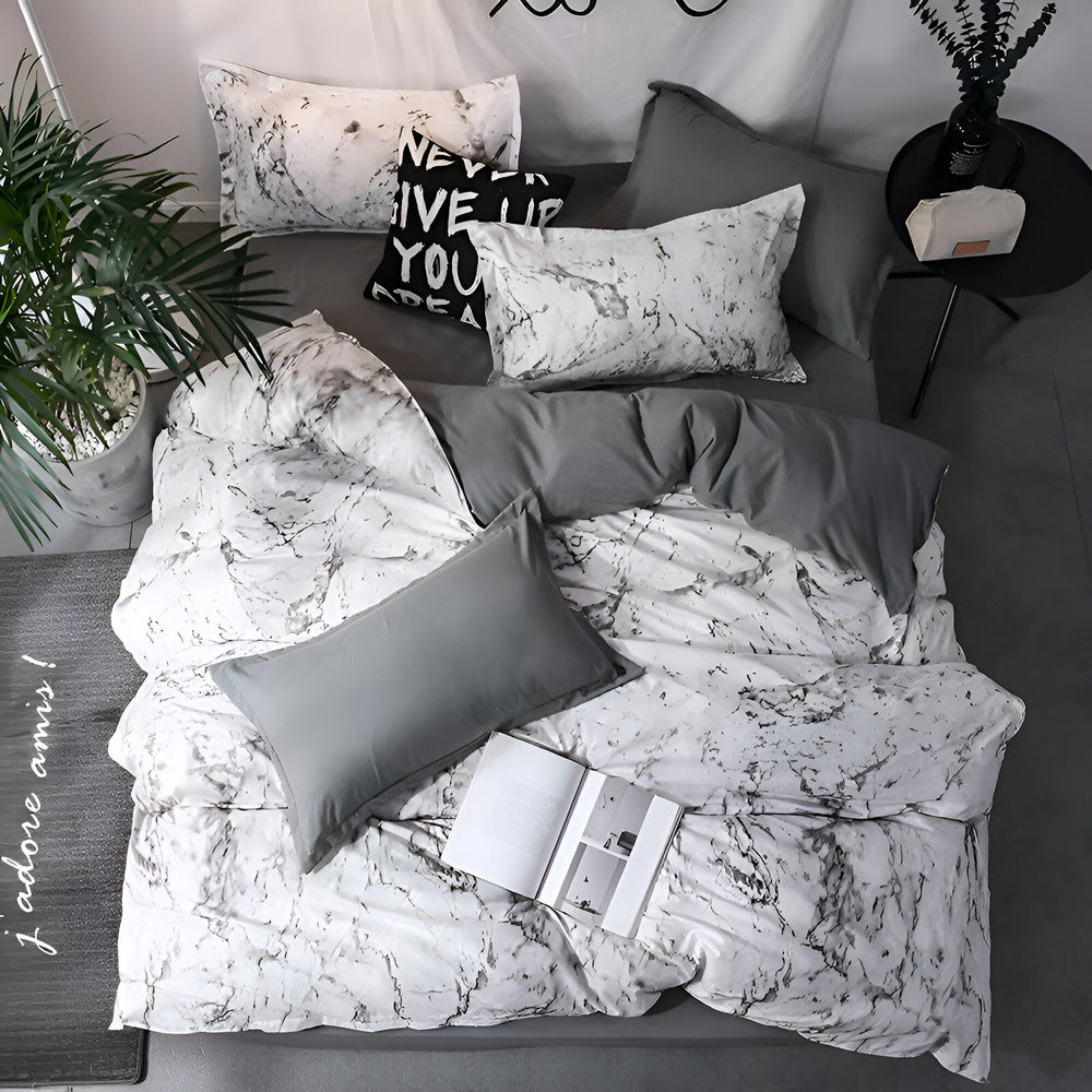 Marmor - Schwarzes Marmor Bettwäsche Set 3-teilig aus