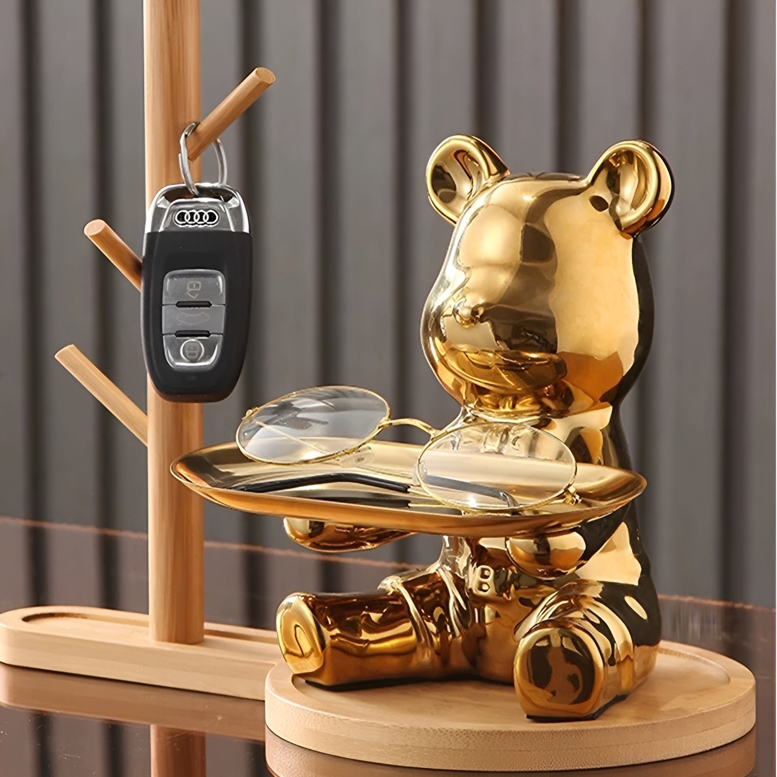Happy - Bear - Metall Tablett-Organizer 18x18,5 cm mit Figur