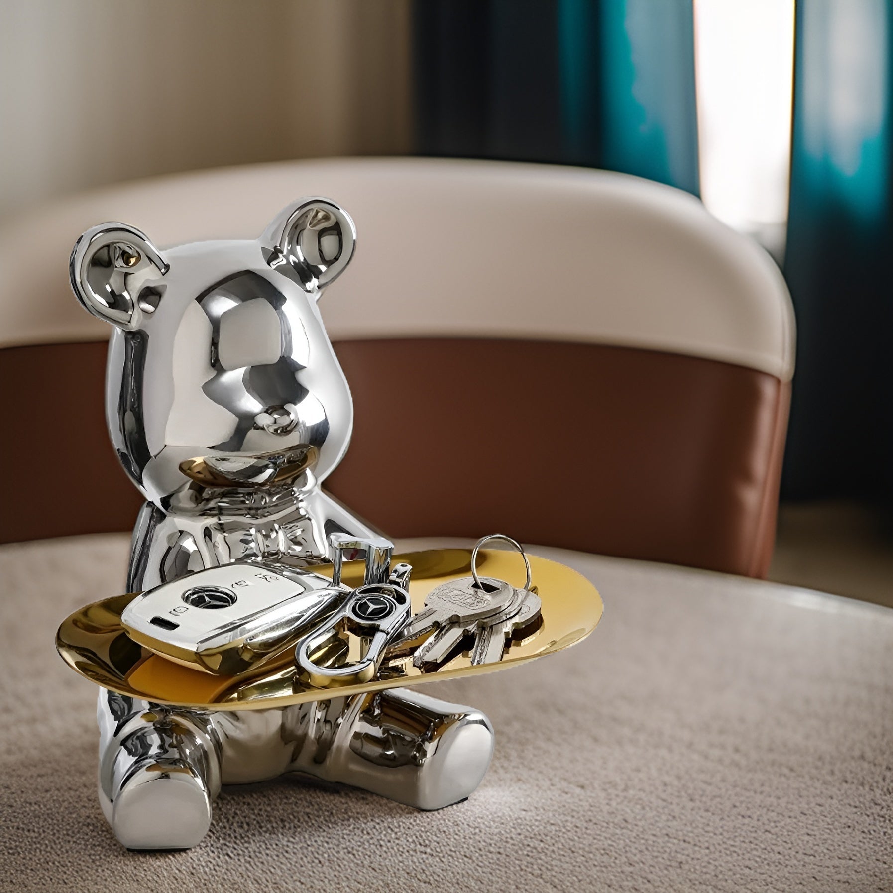 Happy - Bear - Metall Tablett-Organizer 18x18,5 cm mit Figur