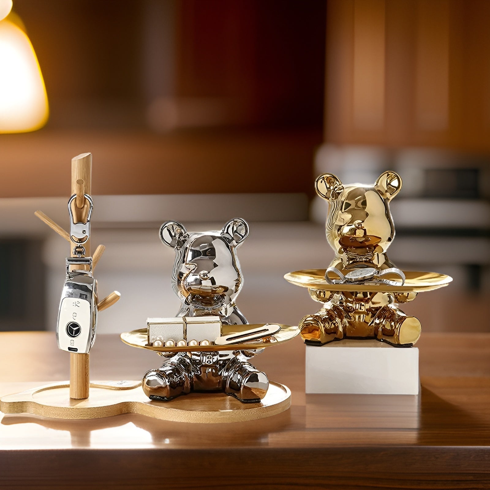 Happy - Bear - Metall Tablett-Organizer 18x18,5 cm mit Figur