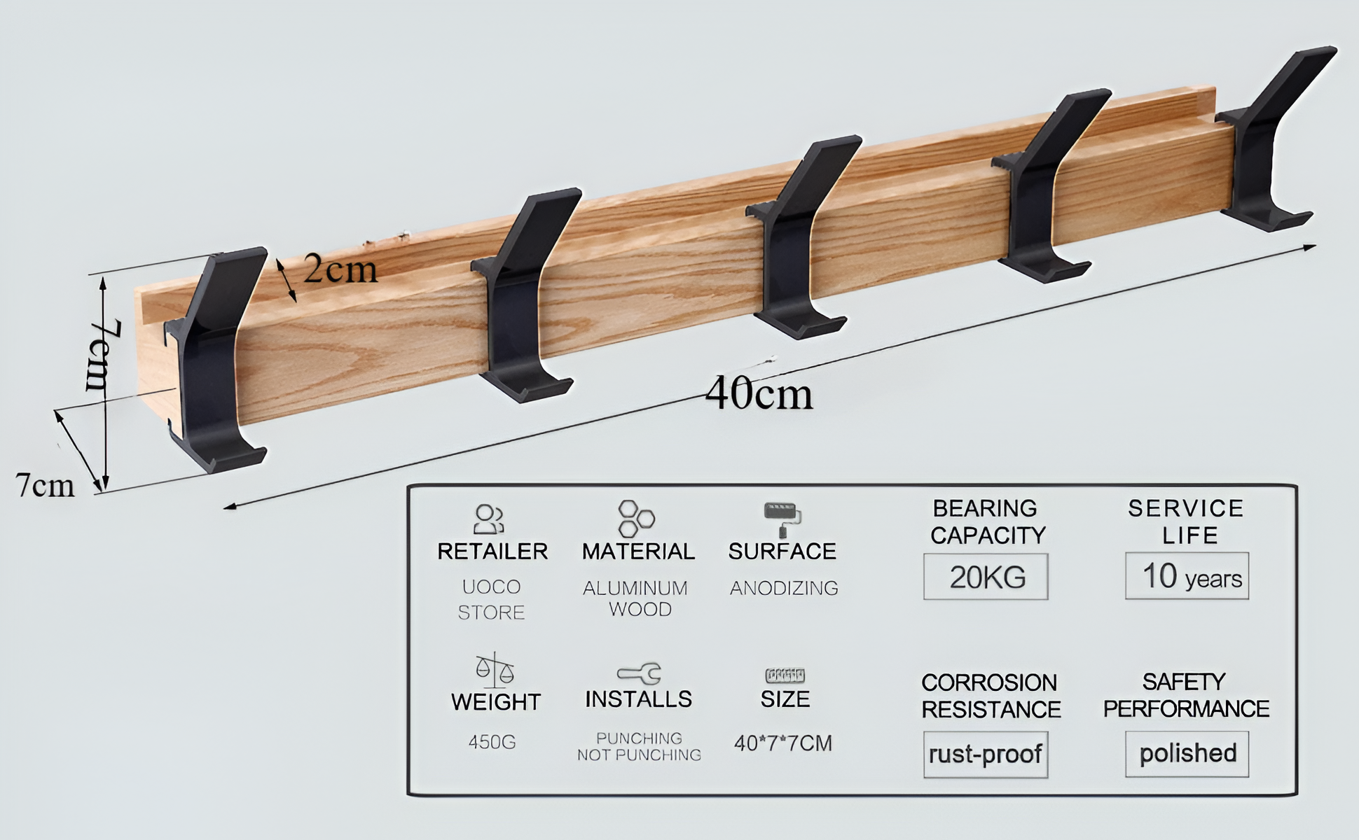 HookMov - Multifunktionale Wandgarderobe aus Holz mit 5