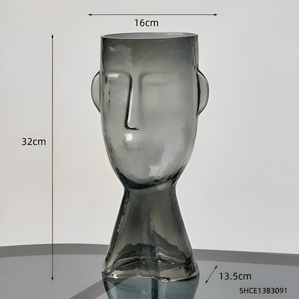 Künstlerische Glas-Vase in Kopf-Form für Einzigartige Wohnkultur