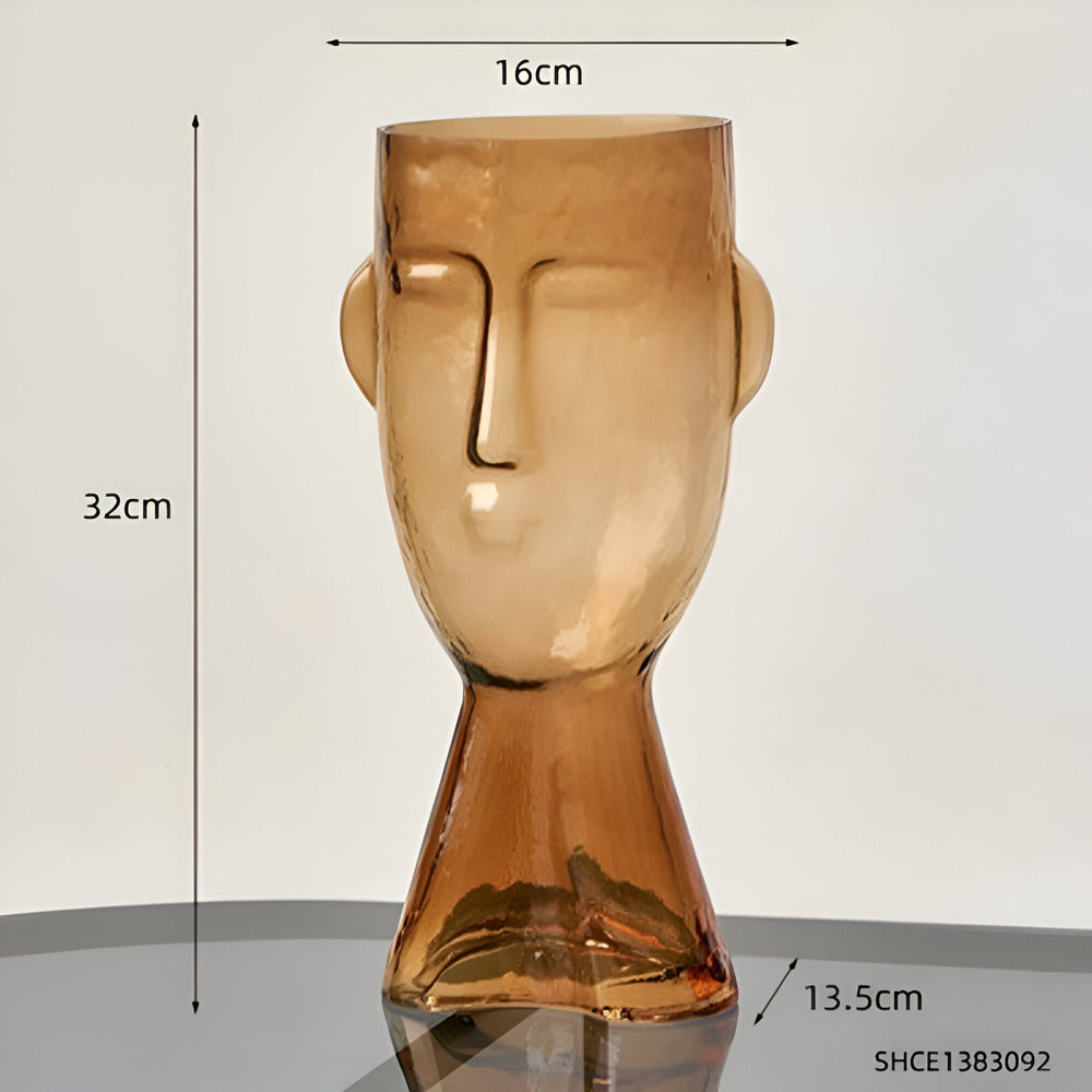Künstlerische Glas-Vase in Kopf-Form für Einzigartige Wohnkultur