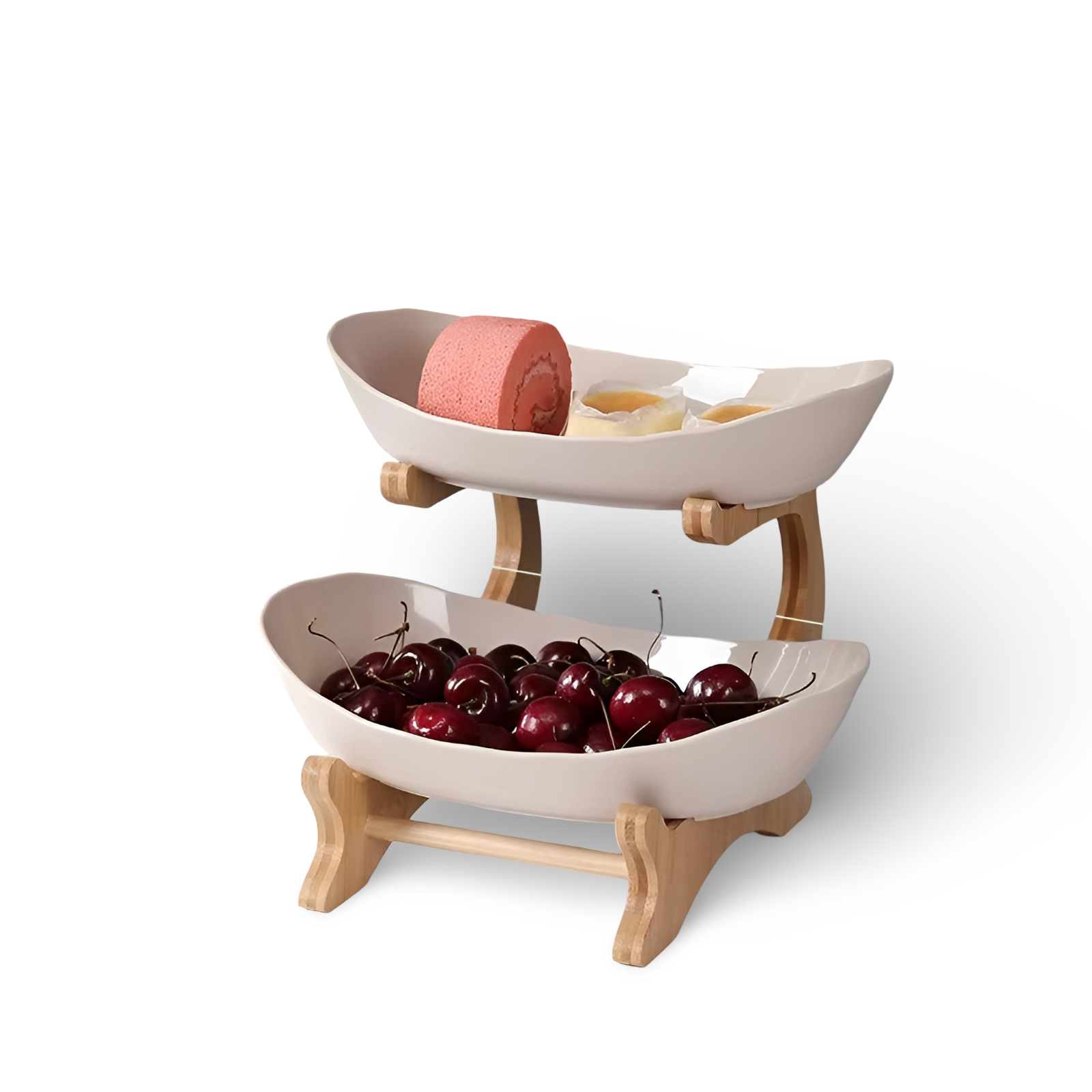 Mehrstöckige - Obstschale mit Holz-Halter