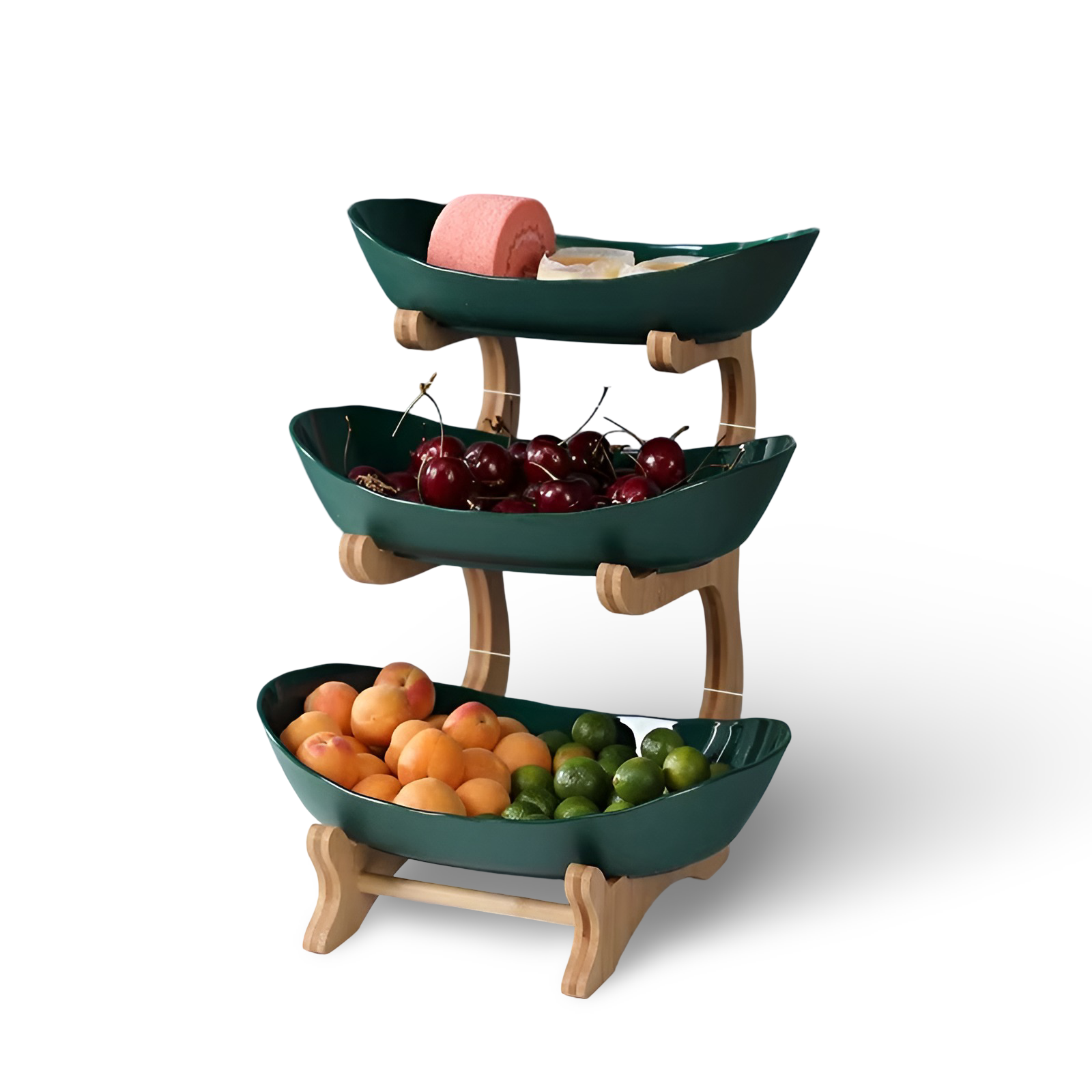 Mehrstöckige - Obstschale mit Holz-Halter