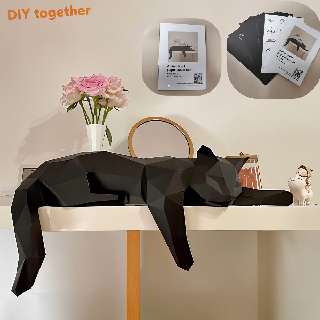 OriPurr - DIY 3D Origami Katze Dekofigur aus Harz 50 cm