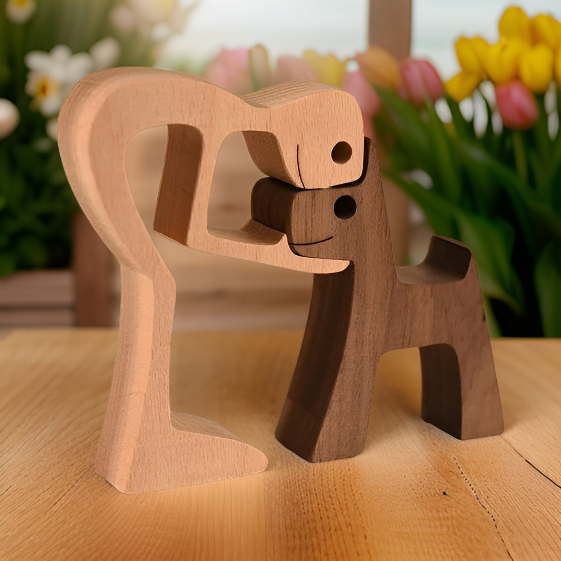 Paws - of Love - Handgefertigte Holzskulptur Mensch & Hund