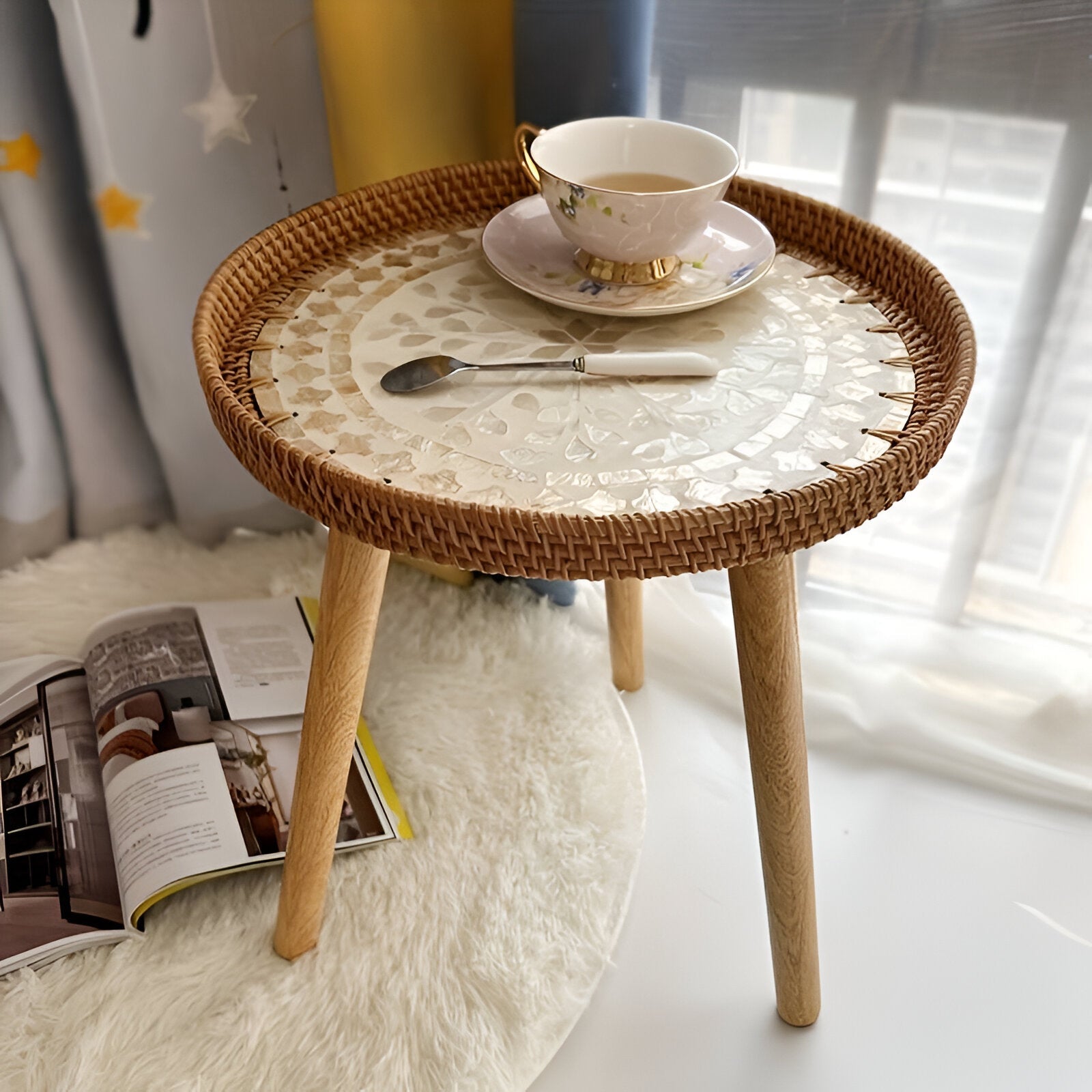 Scandi - Couchtisch - Couchtisch rund Rattan im