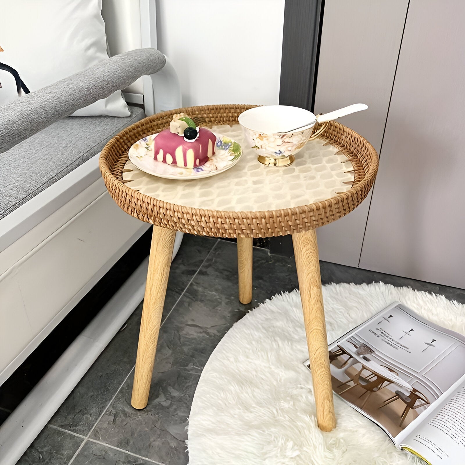 Scandi - Couchtisch - Couchtisch rund Rattan im