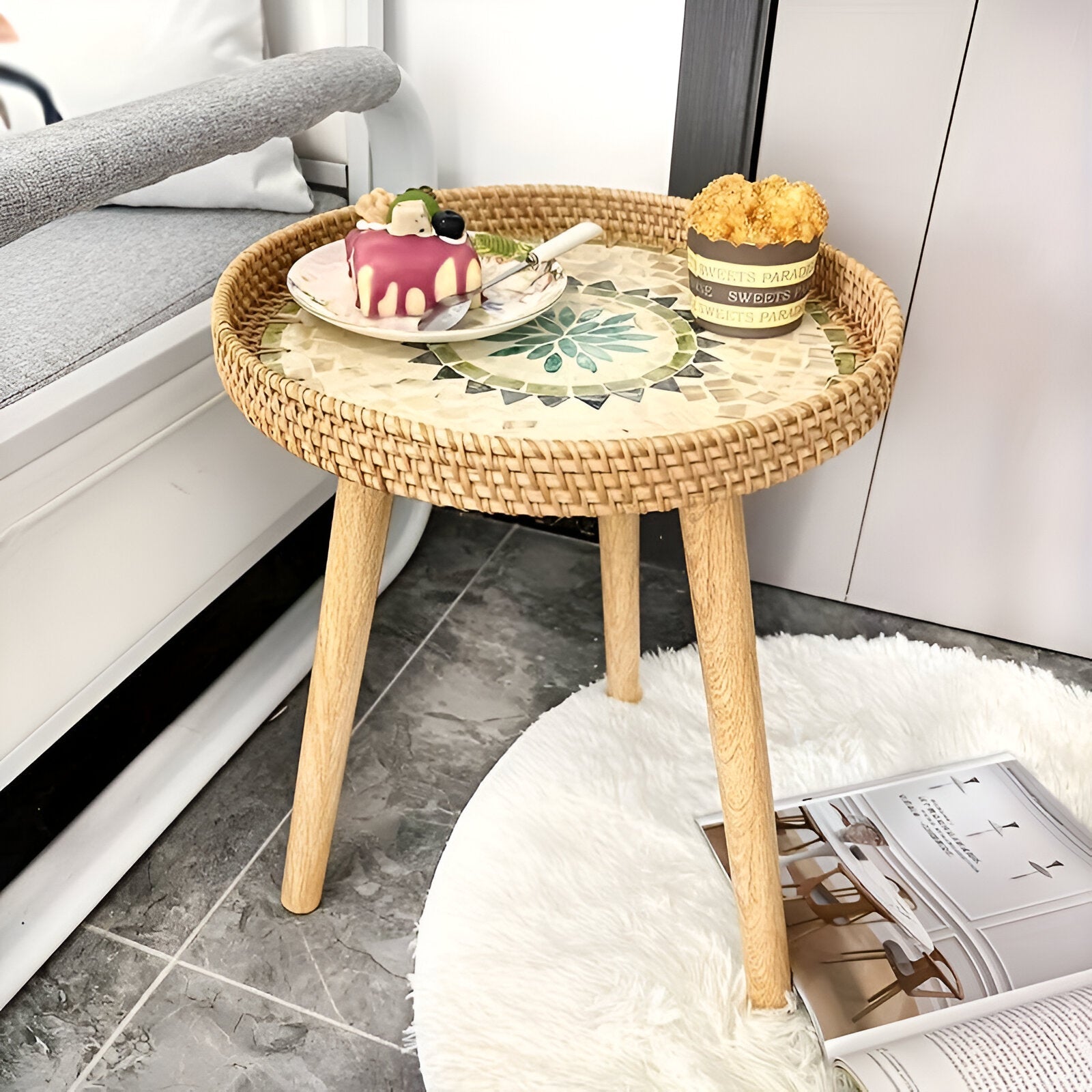 Scandi - Couchtisch - Couchtisch rund Rattan im
