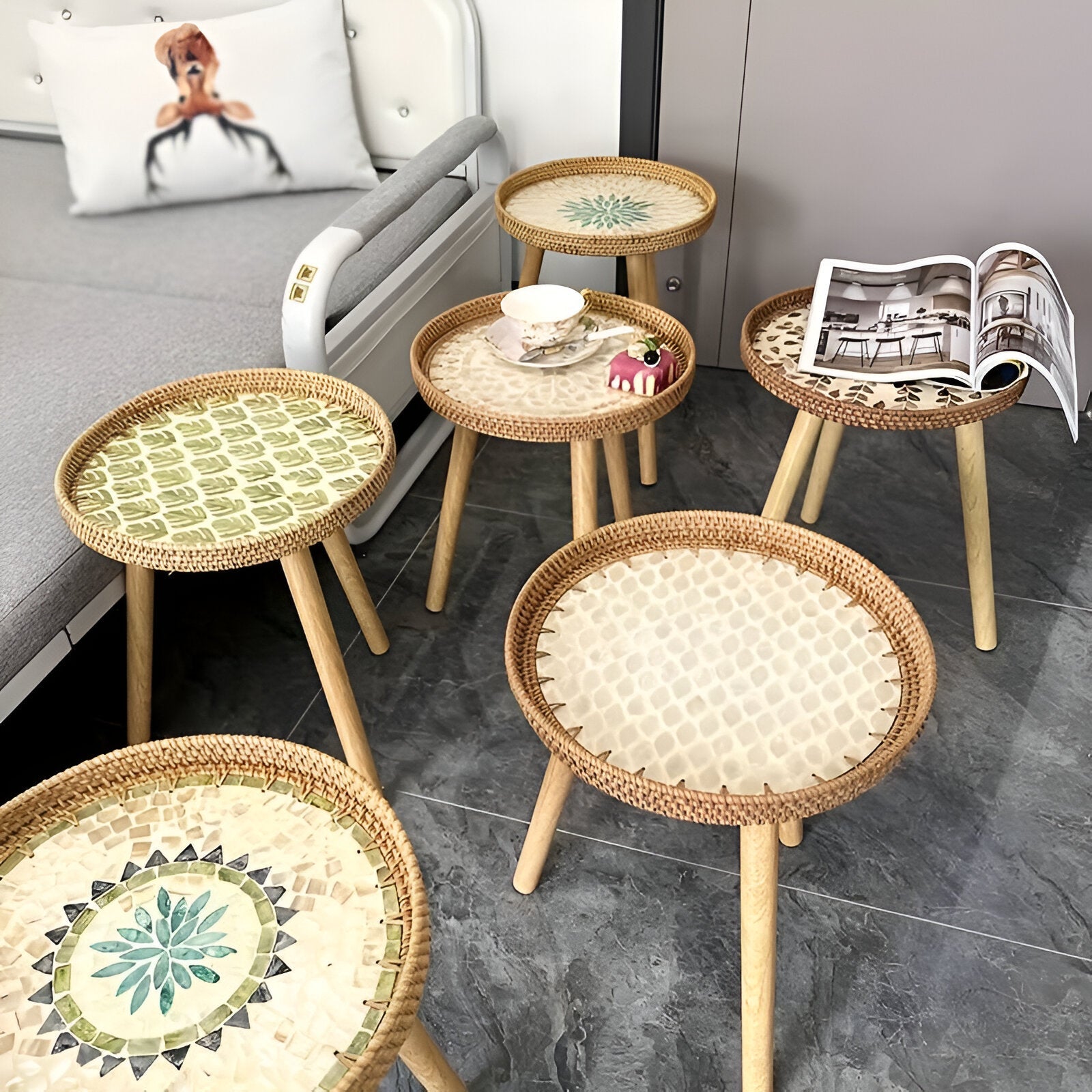 Scandi - Couchtisch - Couchtisch rund Rattan im