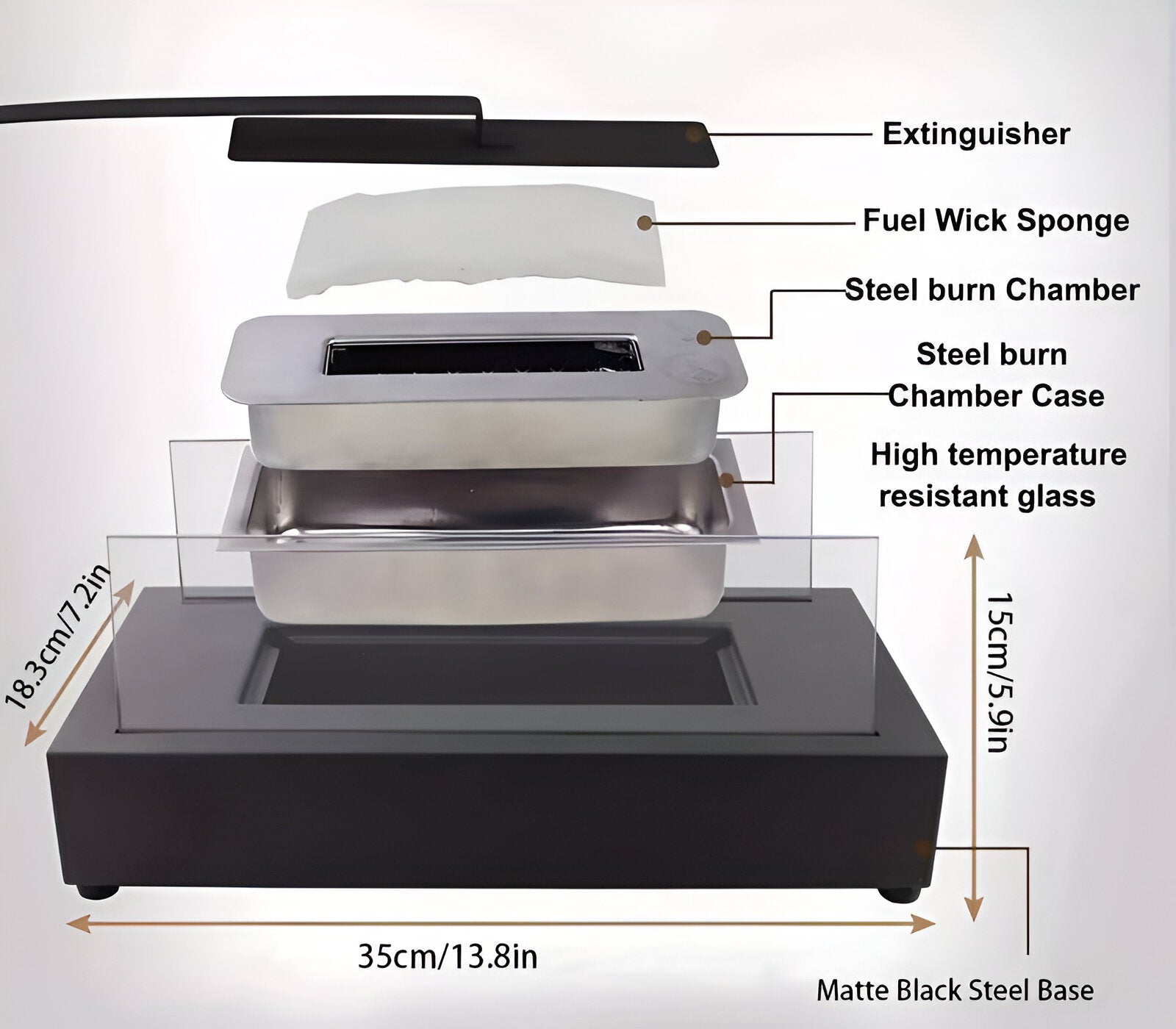 SereniFire - Tischkamin Bioethanol rechteckig 35x18x20