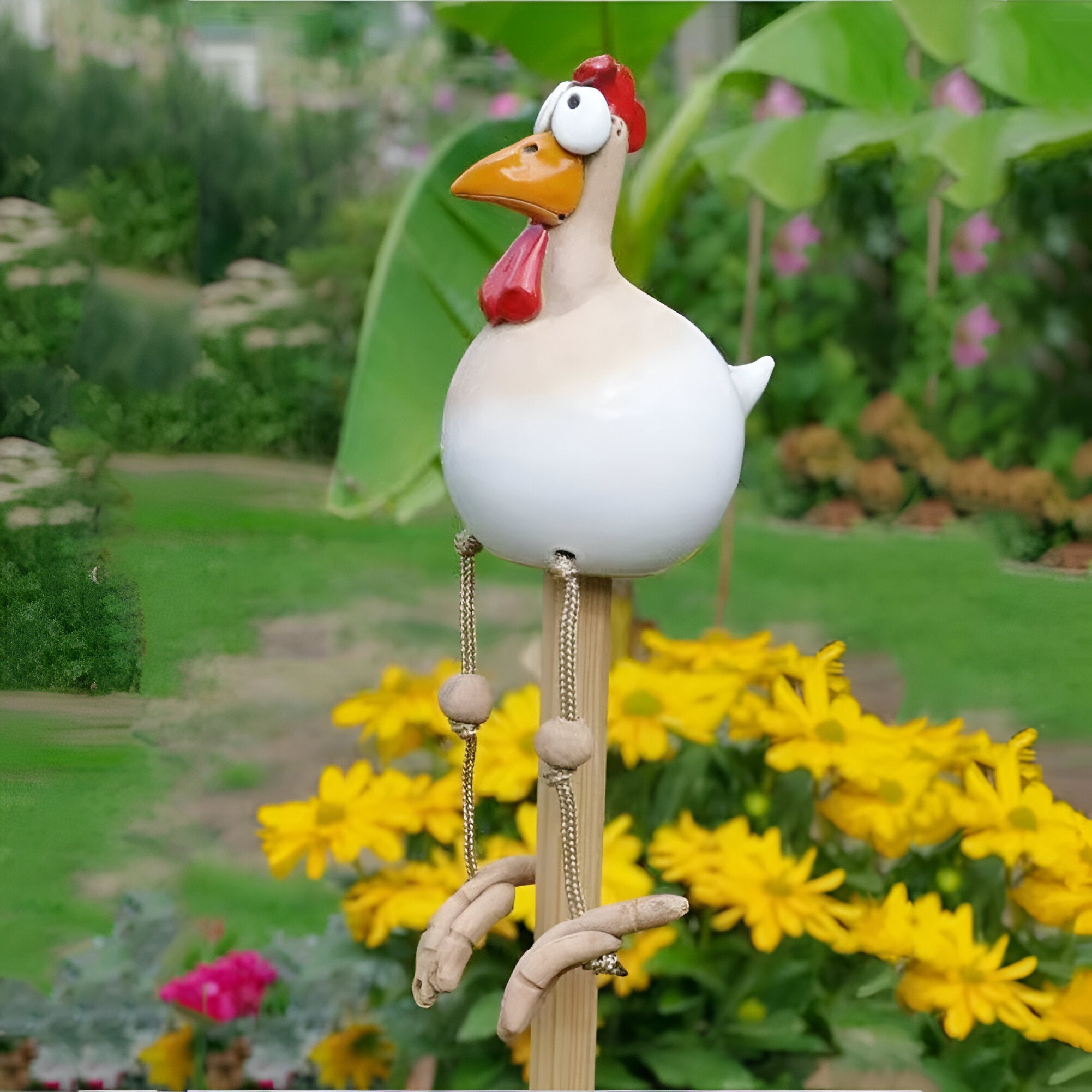 Gartenstatue - Hahn/Huhn aus wetterfestem Harz