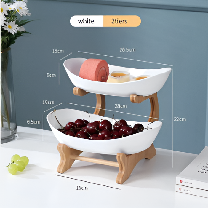 Mehrstöckige - Obstschale mit Holz-Halter