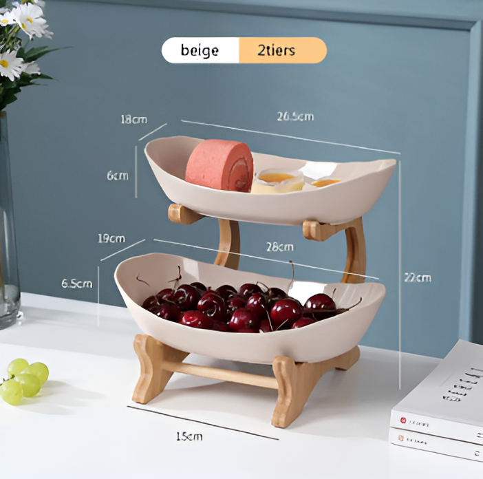 Mehrstöckige - Obstschale mit Holz-Halter