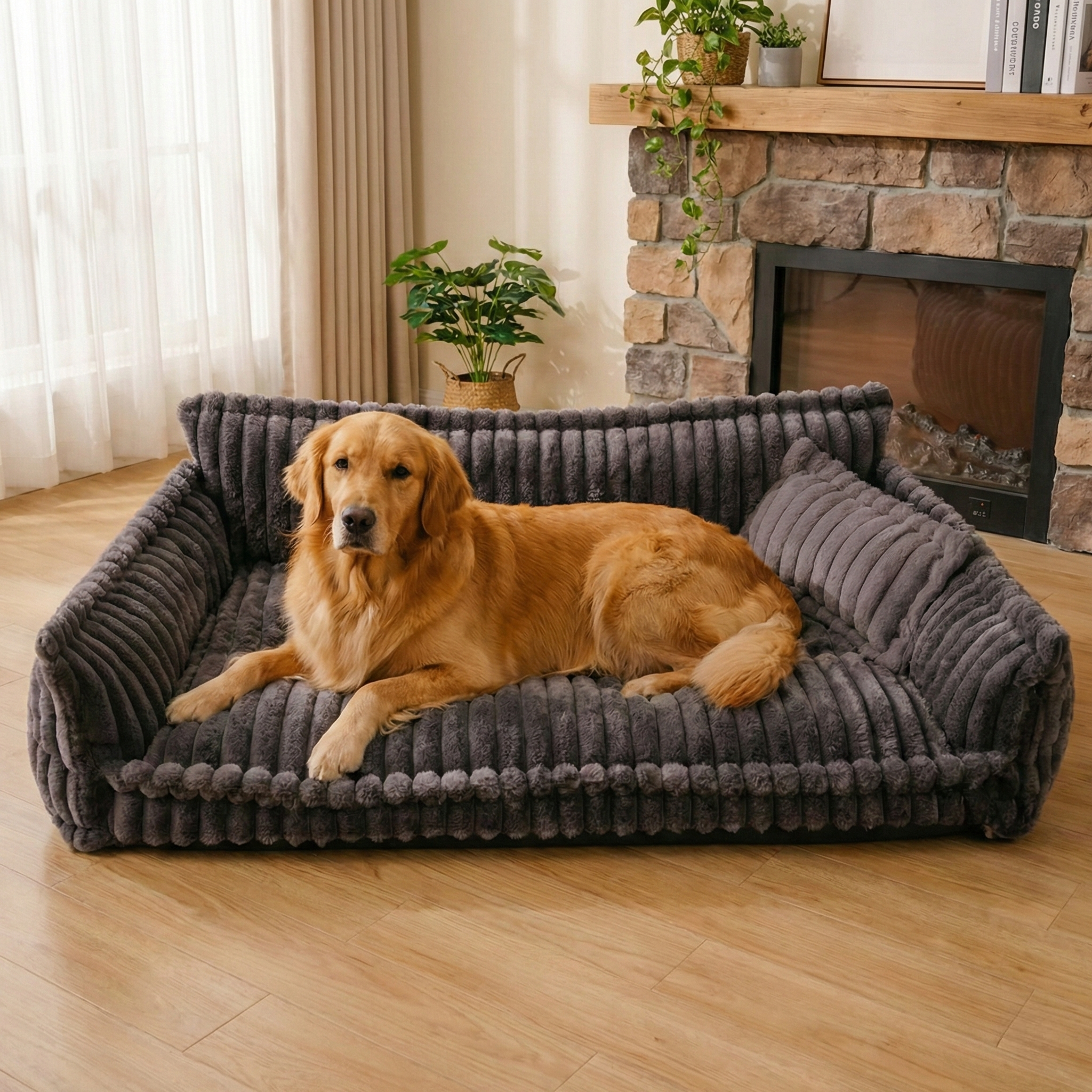 Hundebett - gestreift mit hohem Rand