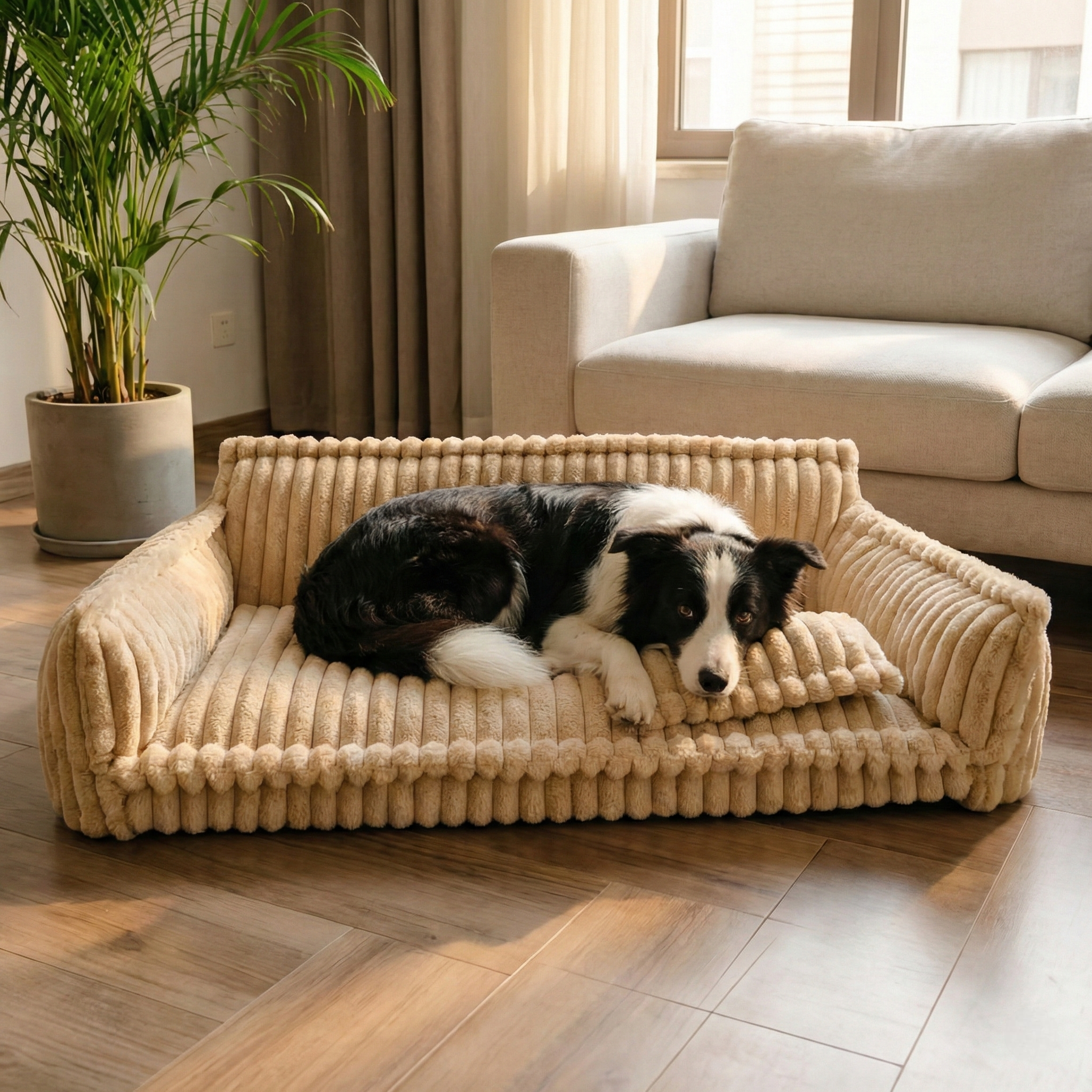 Hundebett - gestreift mit hohem Rand