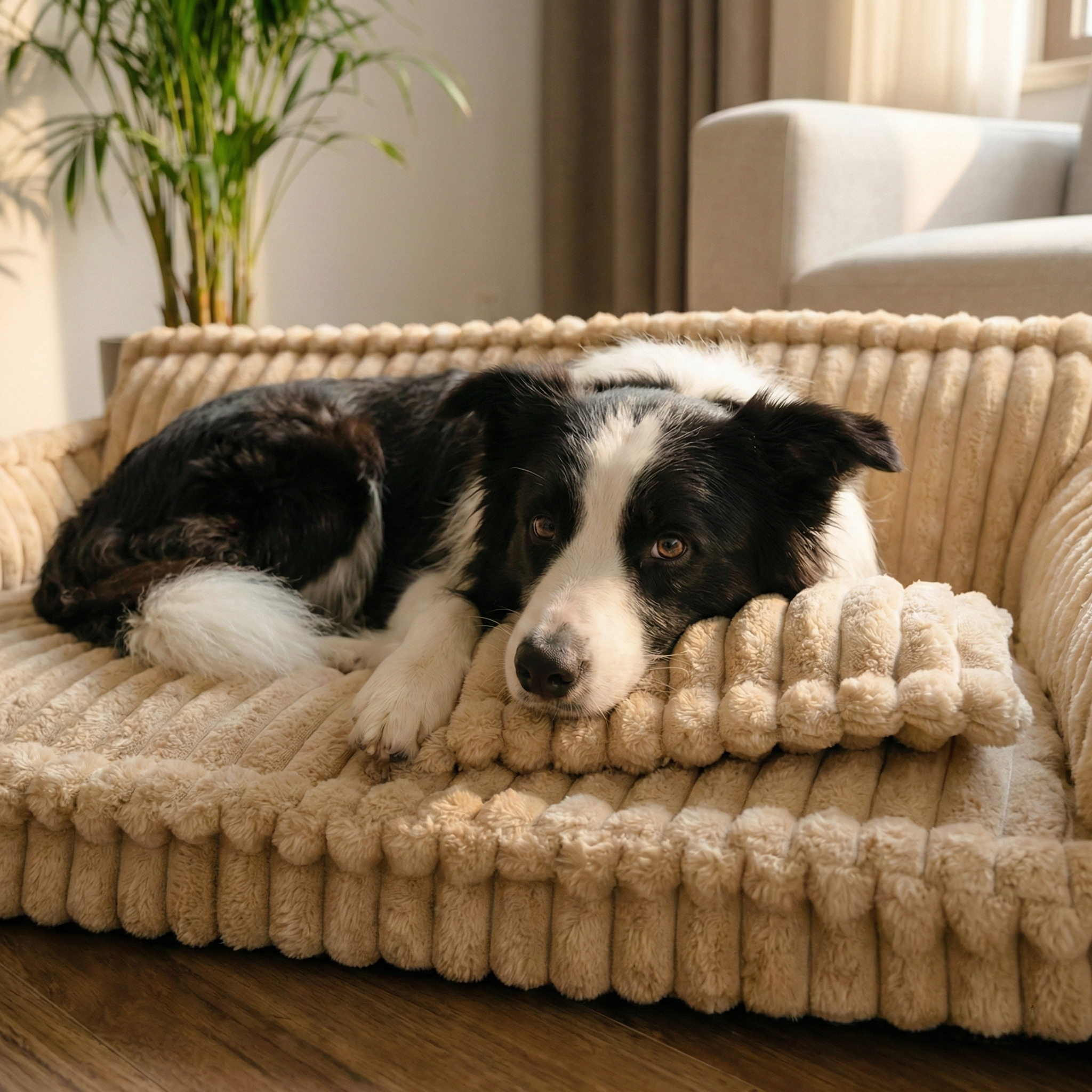 Hundebett - gestreift mit hohem Rand