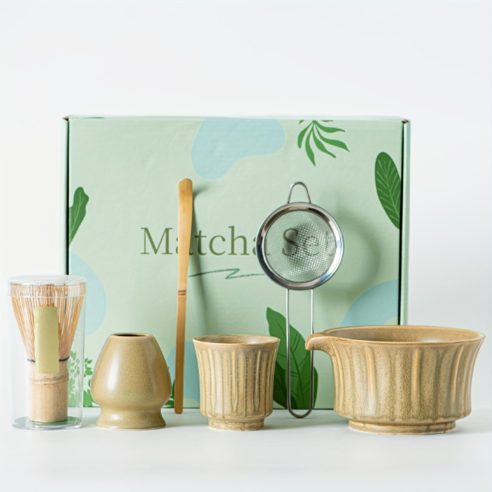 Japanisches - Matcha Tee Set 6-teilig aus Keramik & Bambus
